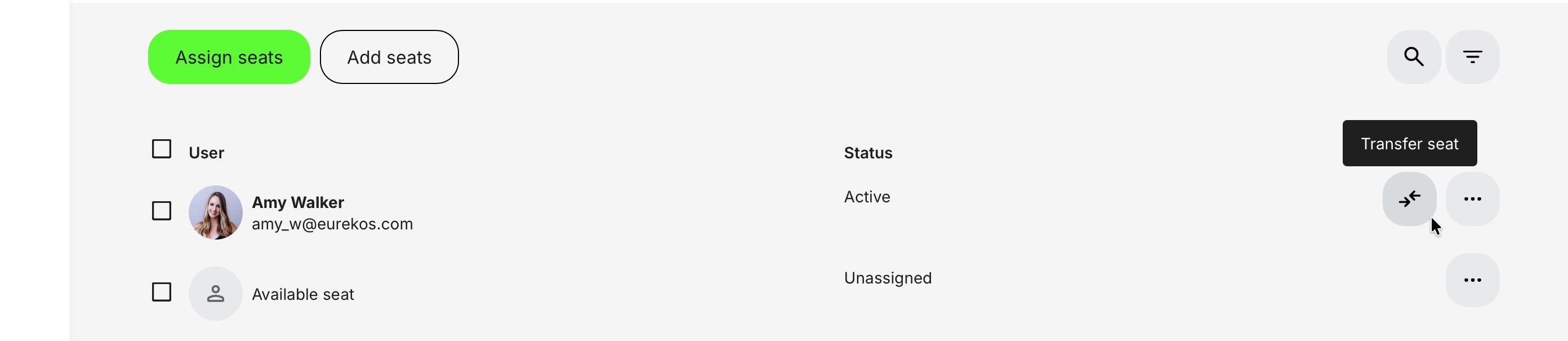 Transfer seat option to make transfer easy between previous and new seat allocation.
