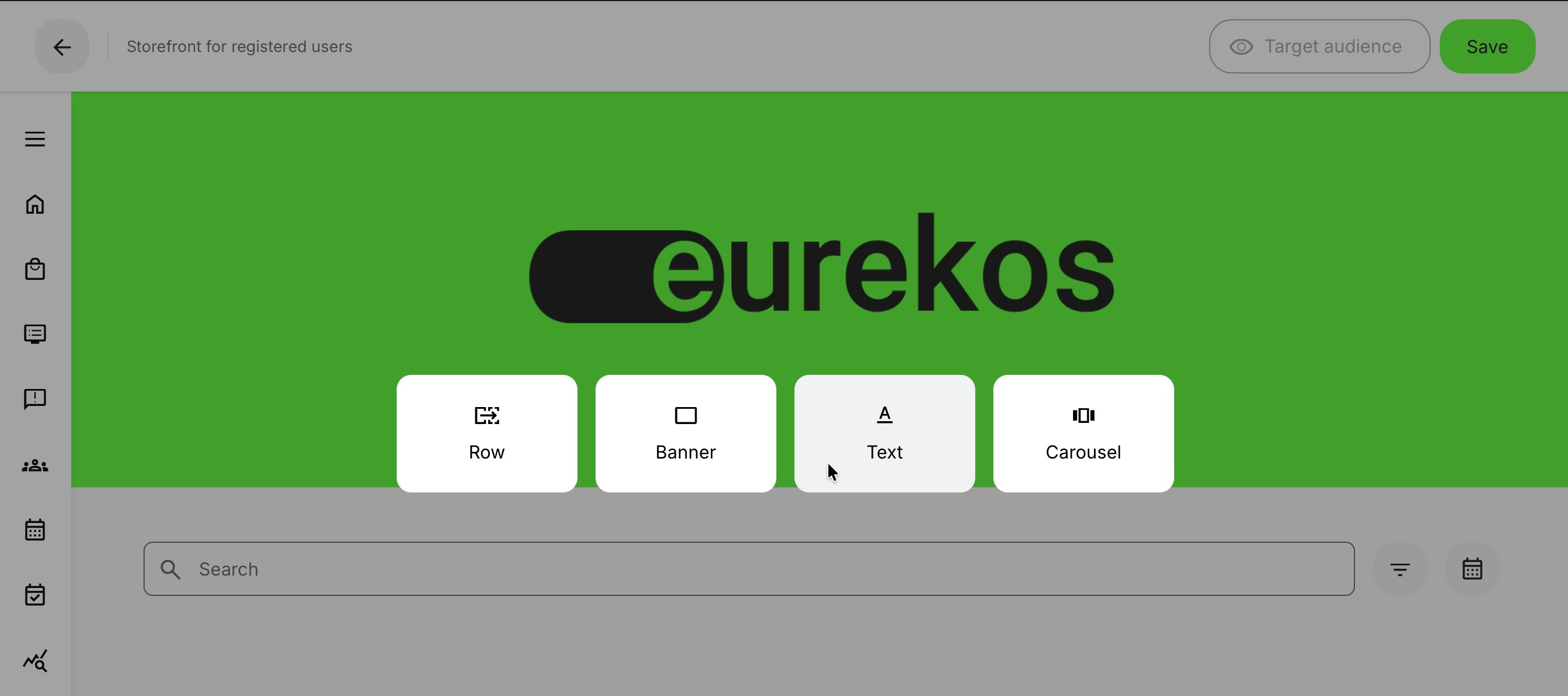 Select the element type you want to add to your Storefront—in this case, a Text element.