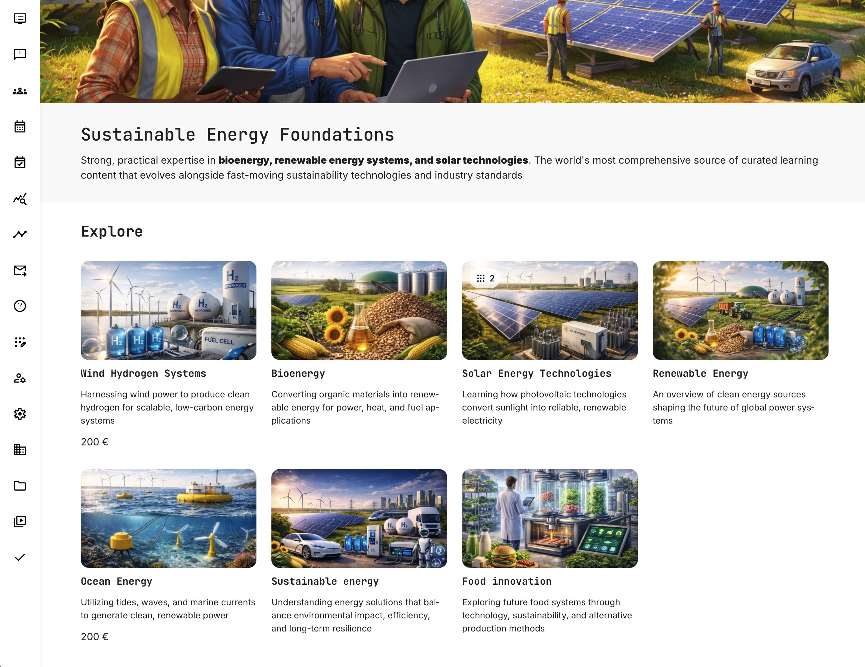 A row displaying 7 training activities, shown exactly as it appears to the audience.