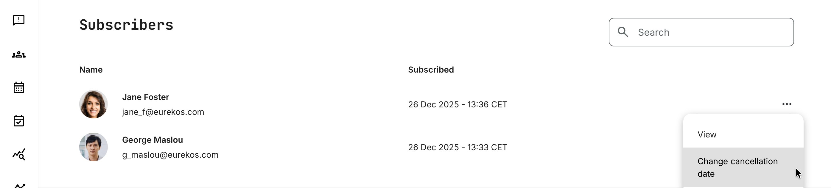 Change cancellation date is also available in the subscription details view, allowing administrators to extend the cancellation date.
