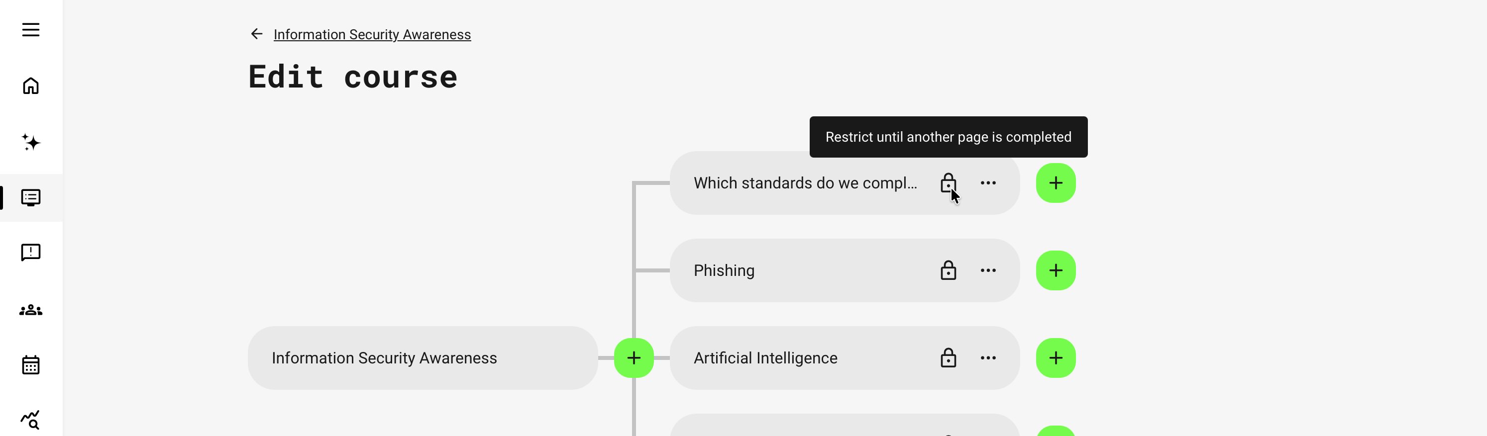 Course page Settings with Restricted selected and controls for choosing the prerequisite condition.