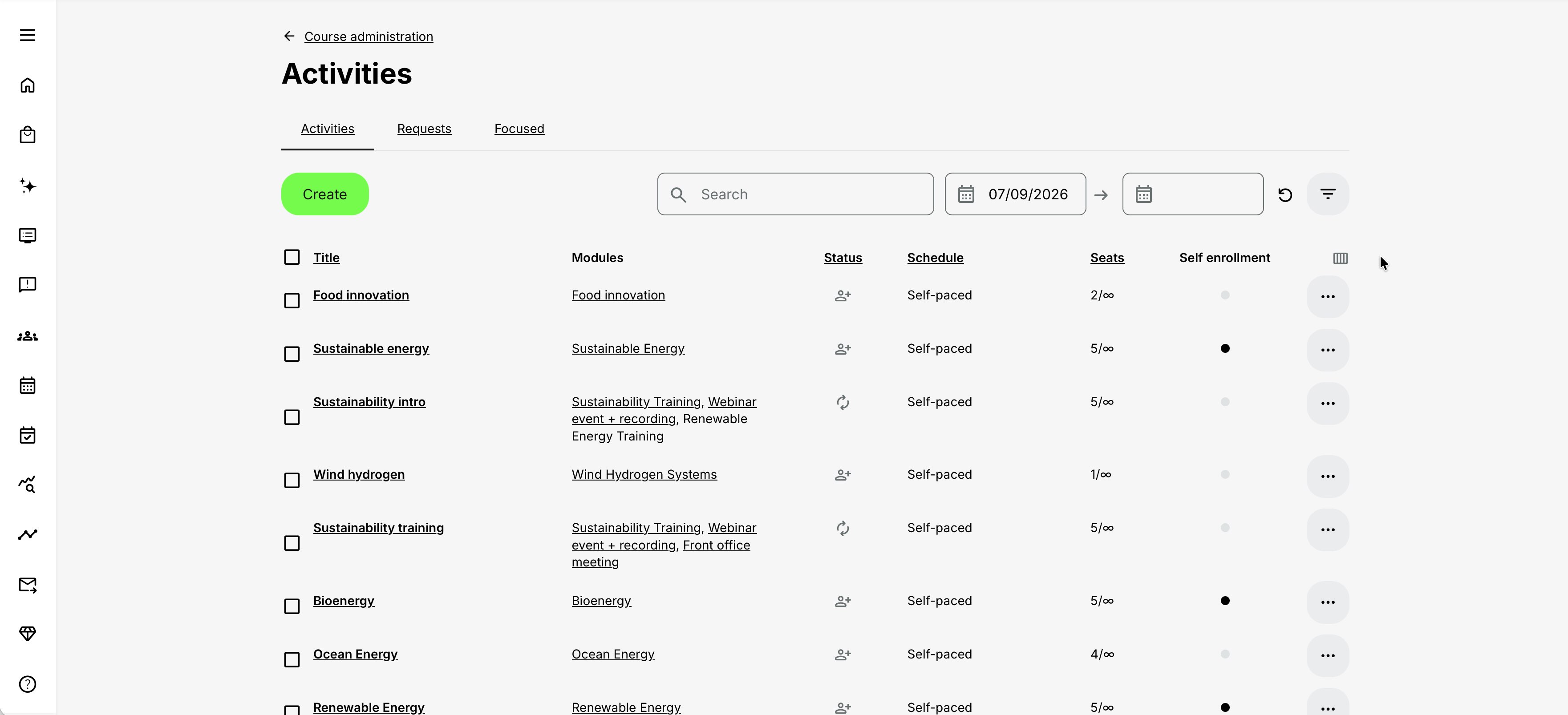 Compact view of the Activity list.