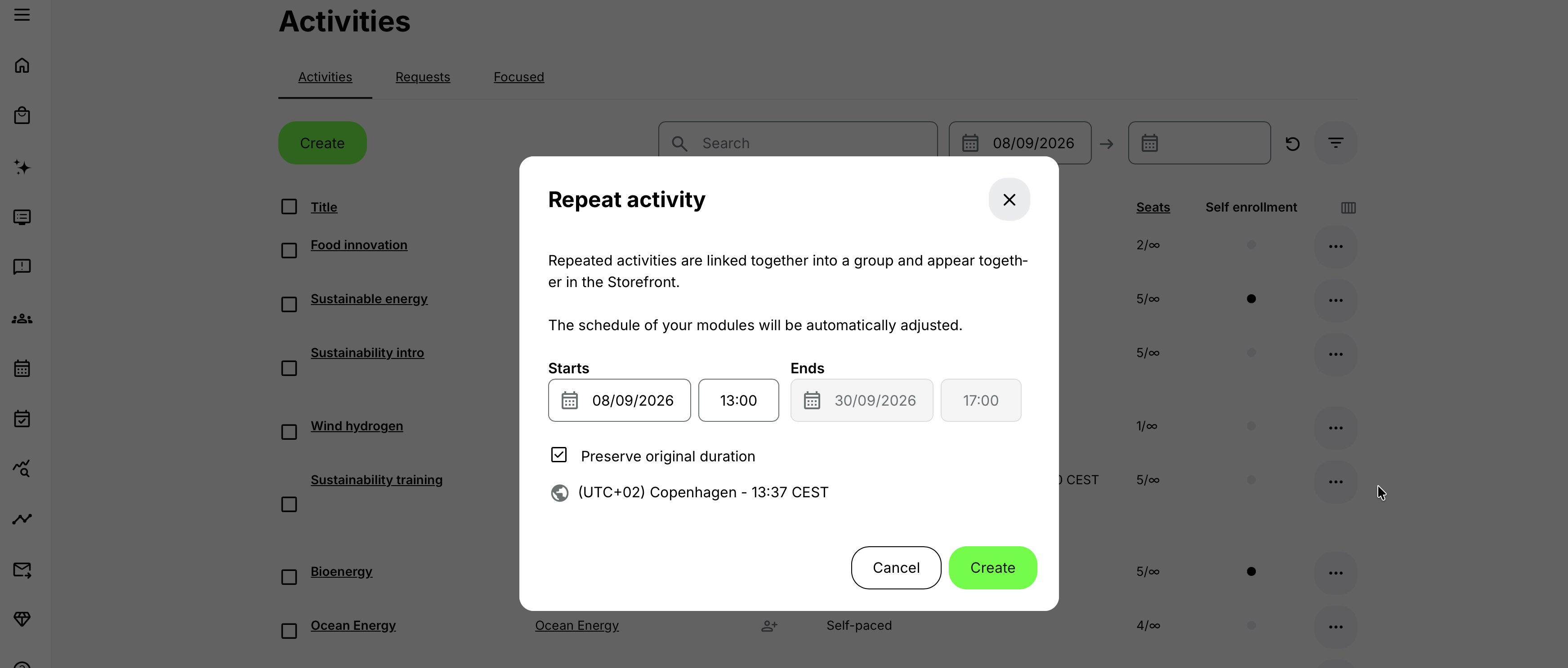 Repeat Scheduled activities from the Activity list.