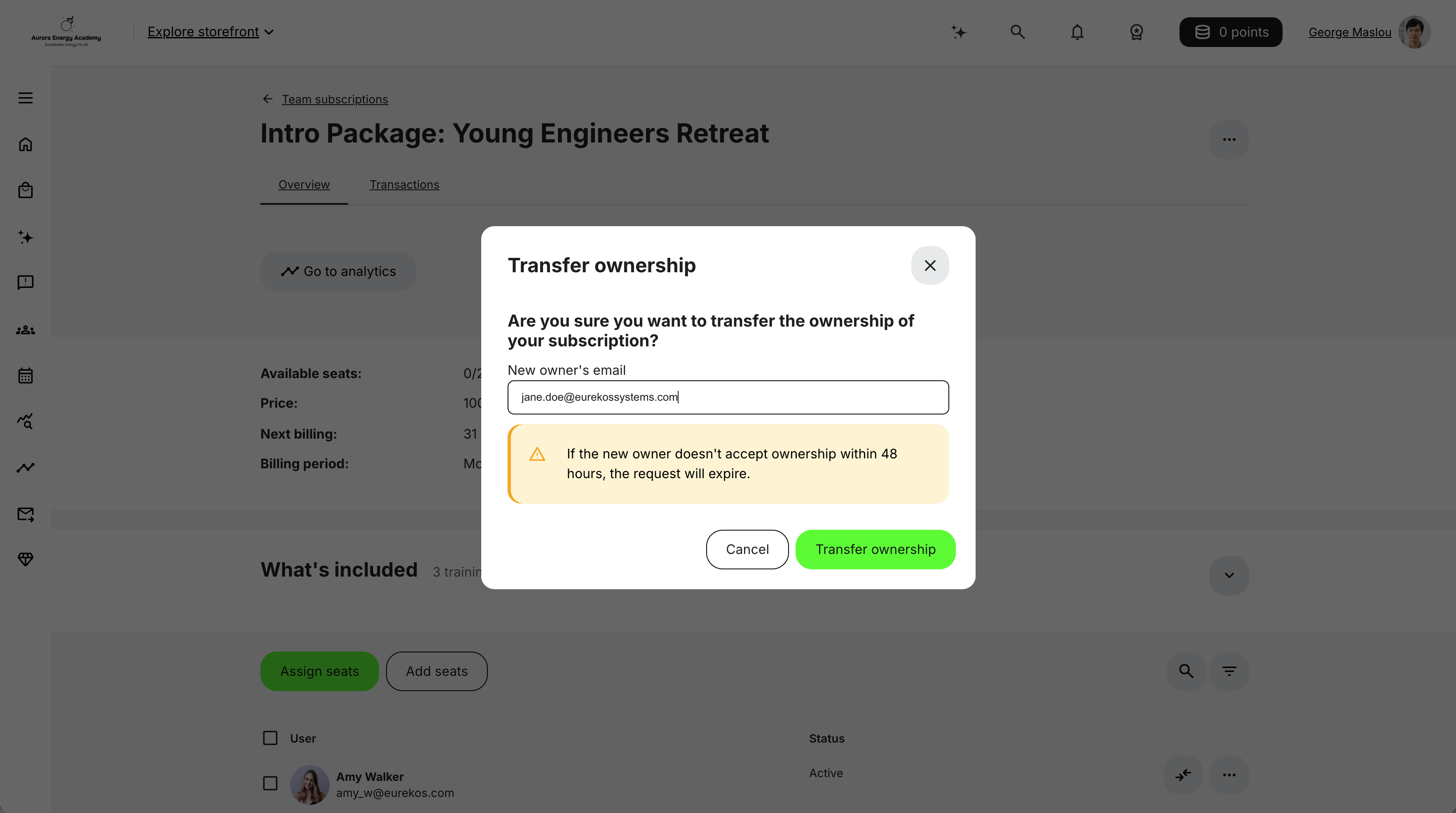 Team subscription owners can now hand off ownership to someone else by email.
