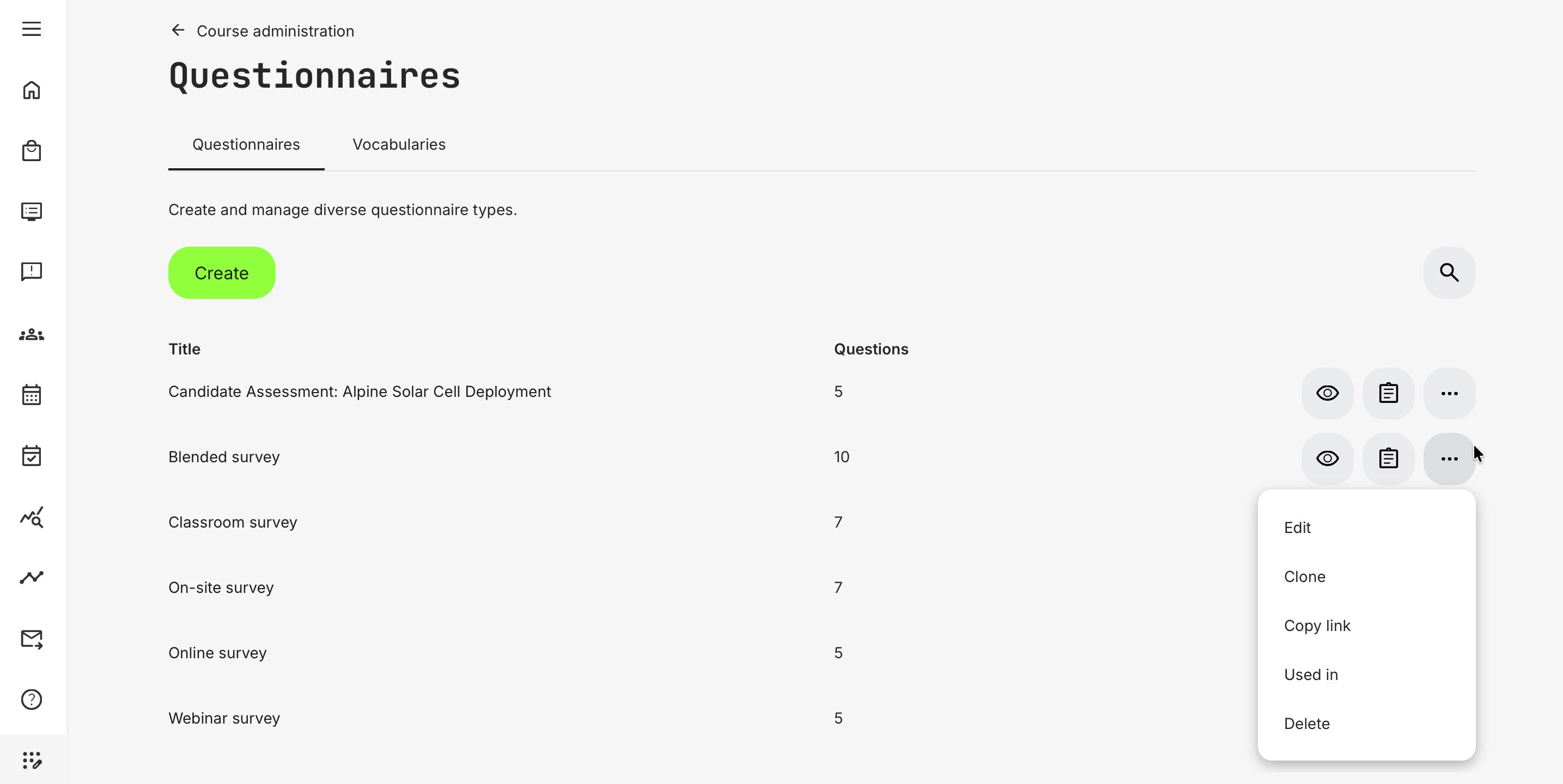 List of questionnaires which is restricted by any organizational relations