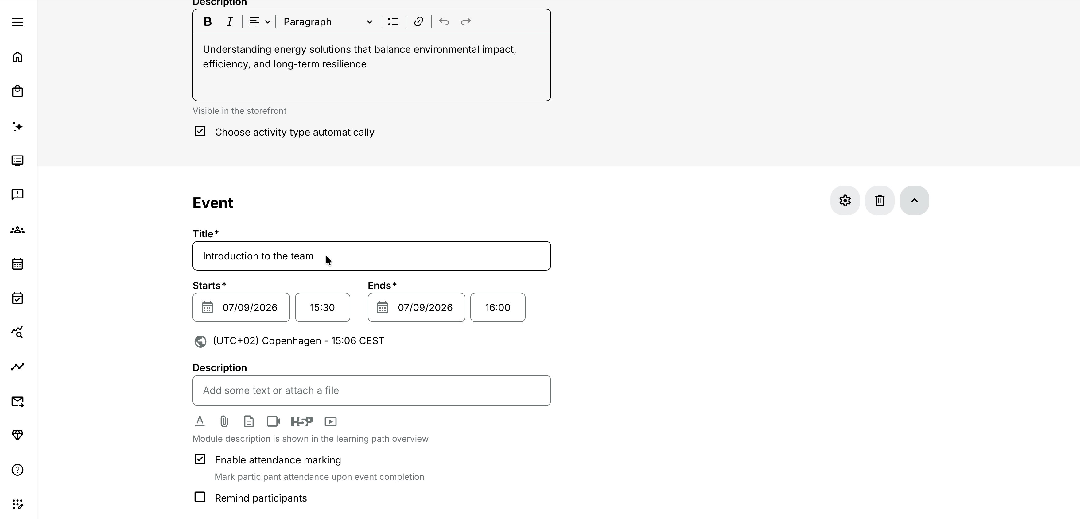 Create or add an Event Module within the Activity.