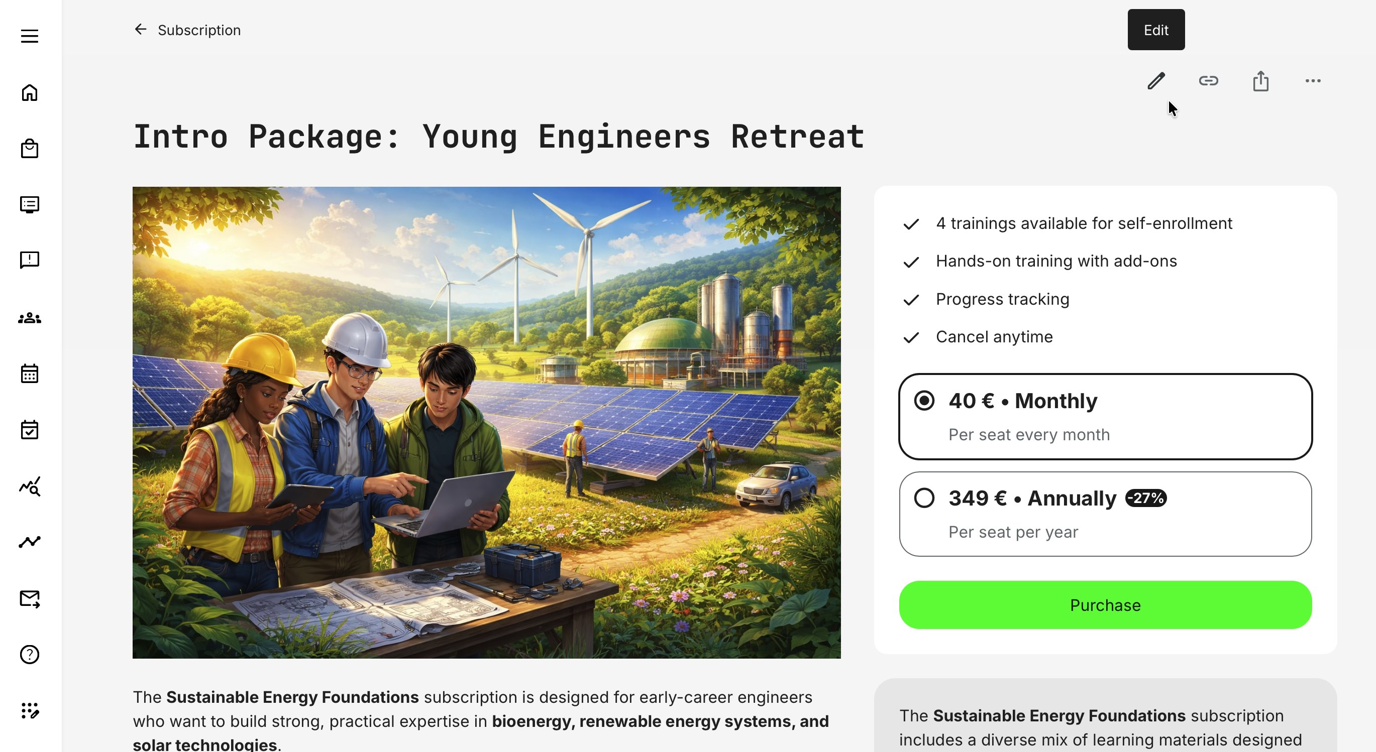 Create, update and edit your subscription landing page to present your subscription.