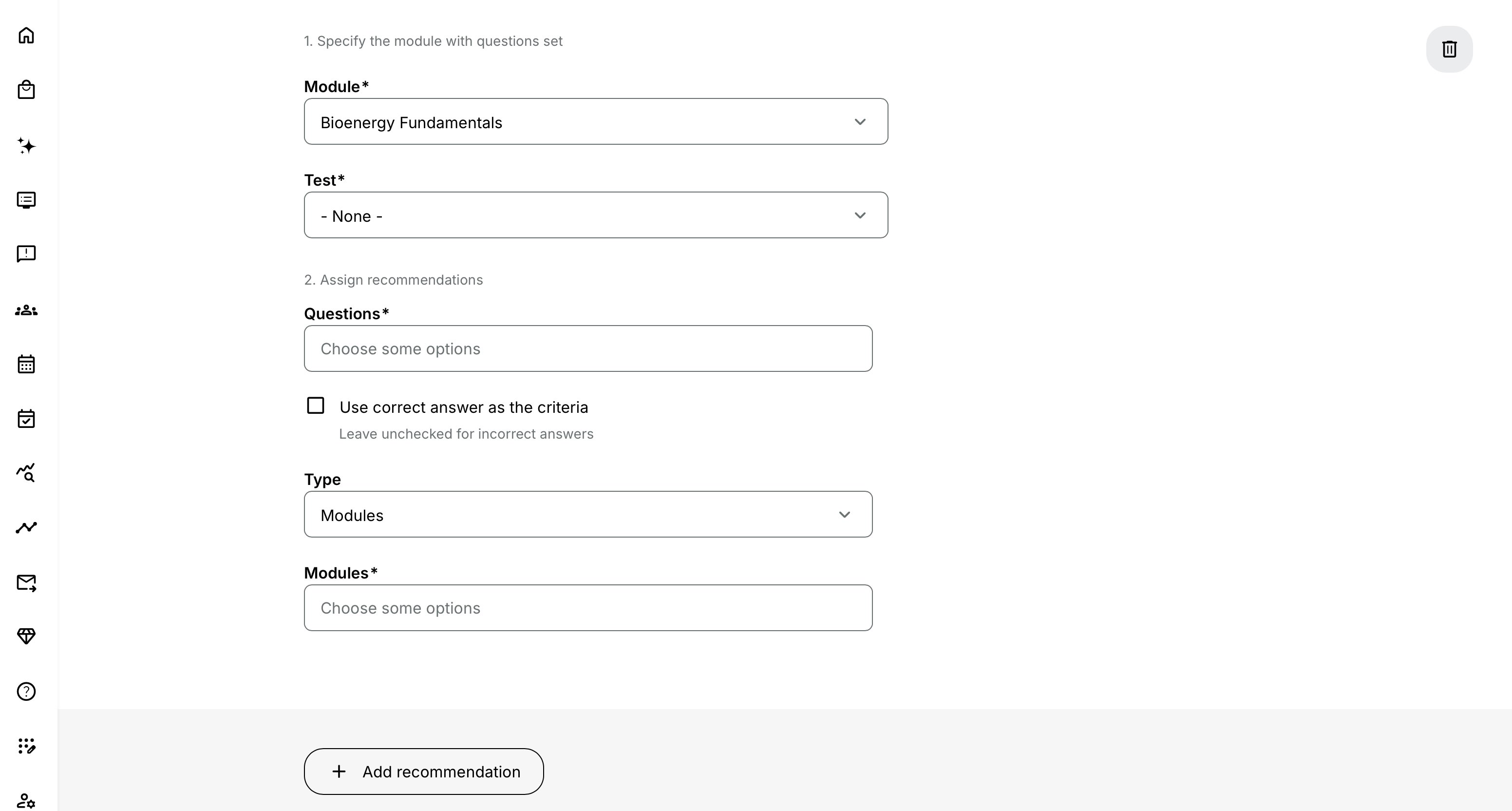 Configure exact criterion and the recommendation.