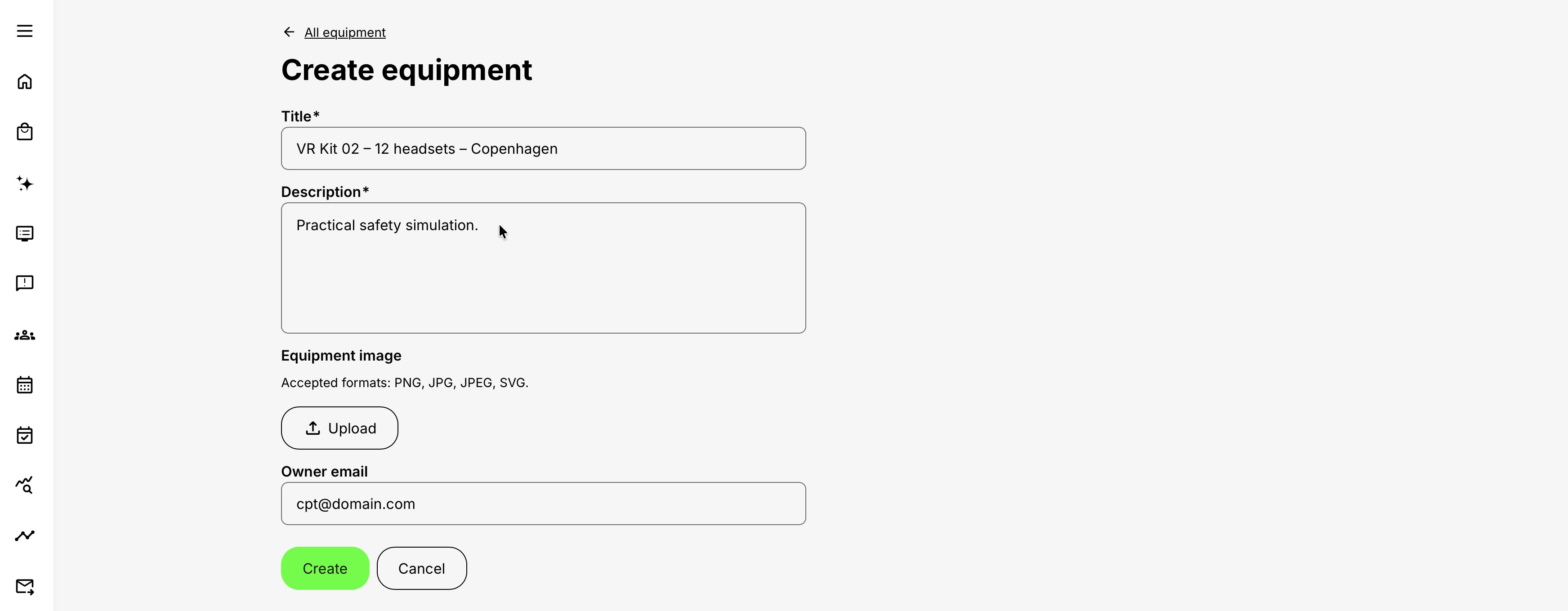 Create Equipment to book it alongside scheduled facilitation.