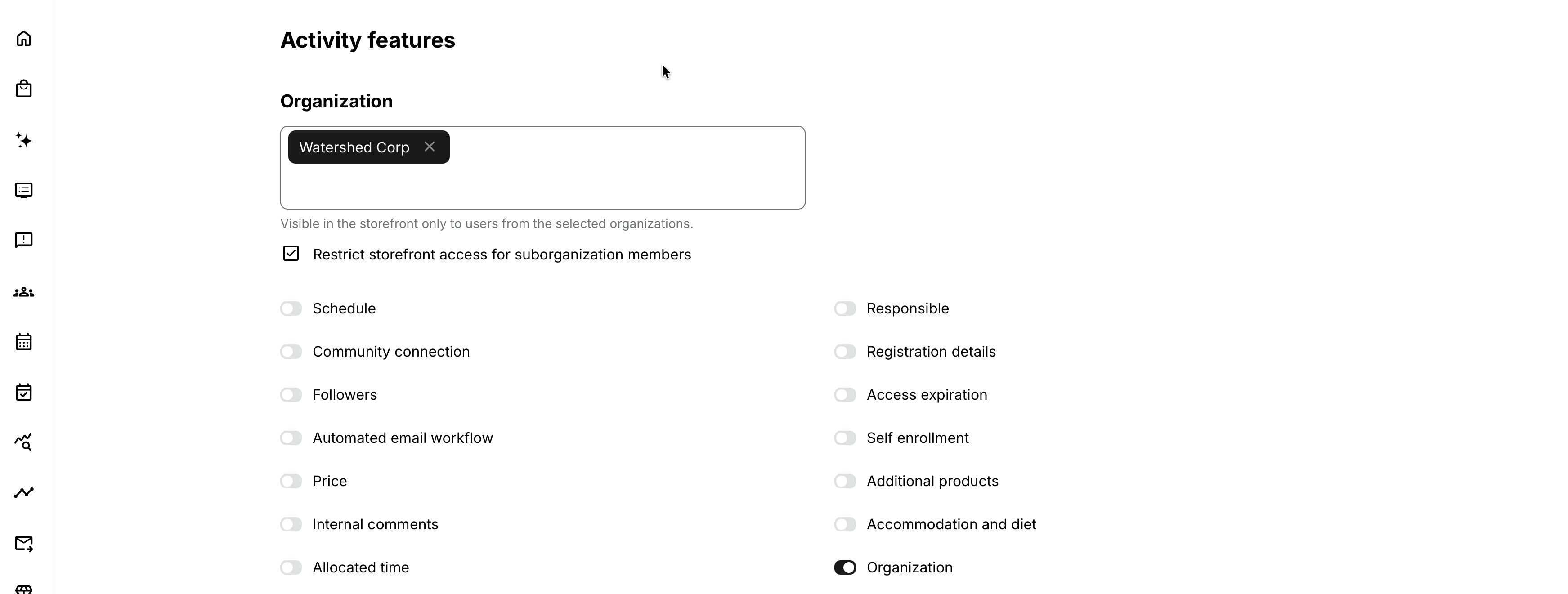 Configure for parent Organization only.