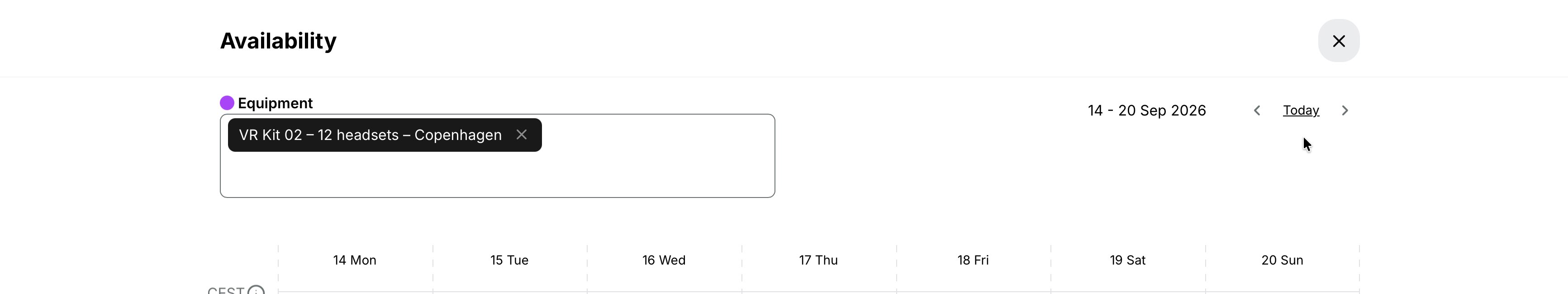 See availability popup provides a week overview from the Start date.