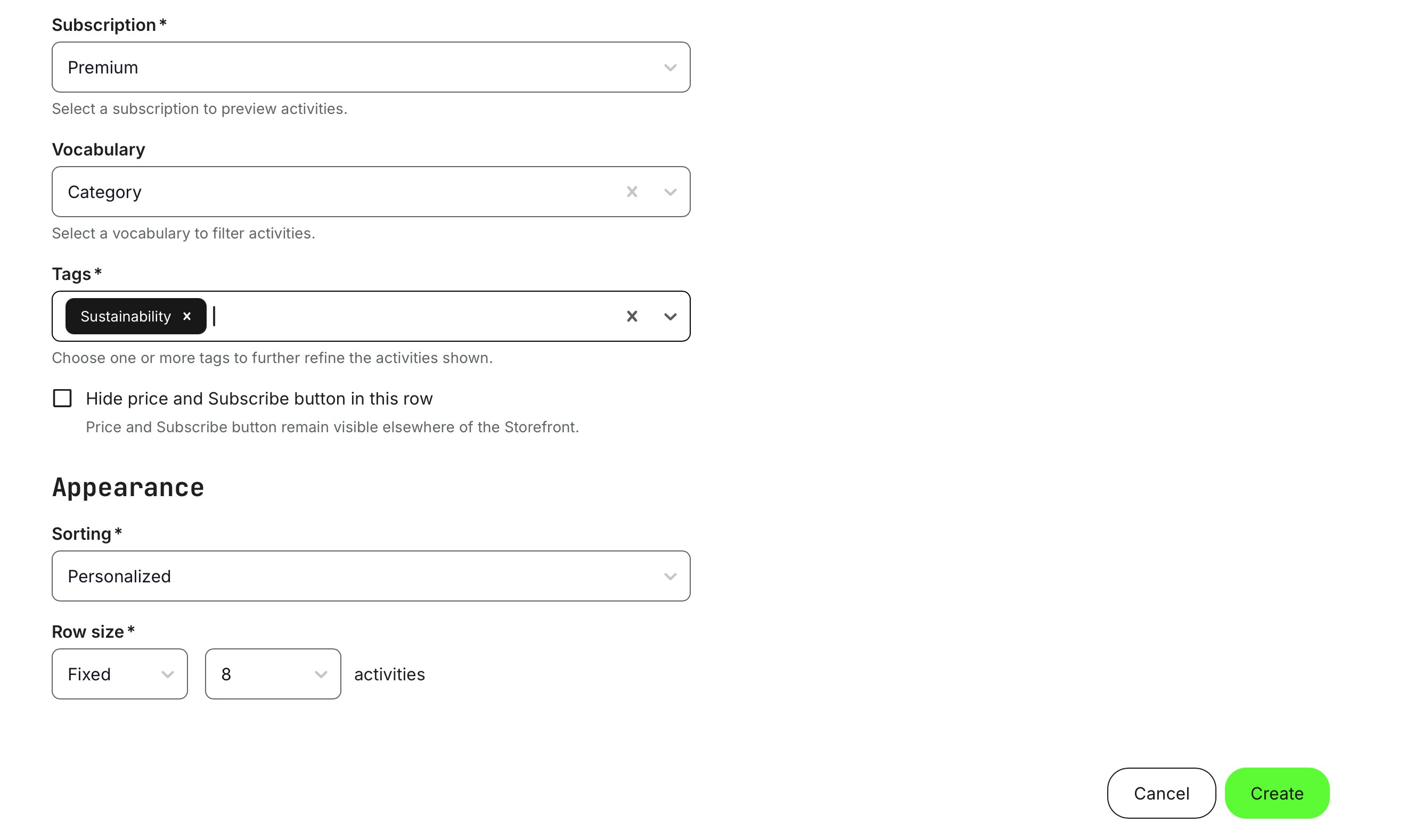 Isolating a subscription row to display content filtered by a specific vocabulary.