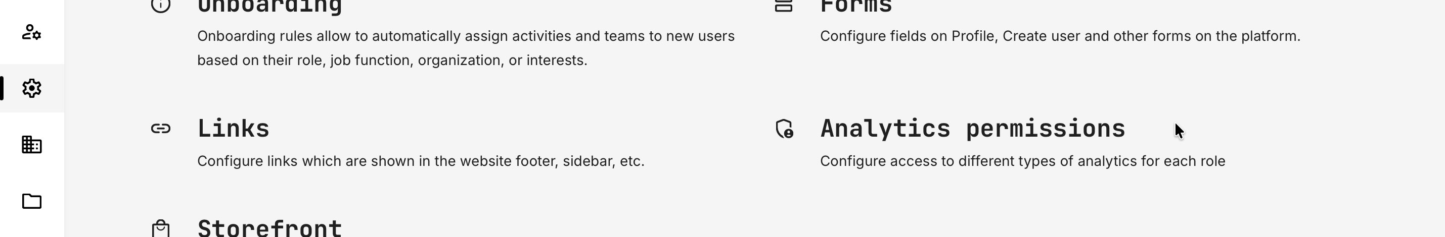 Configure Analytics permissions using predefined standard selections for quick and consistent access control.