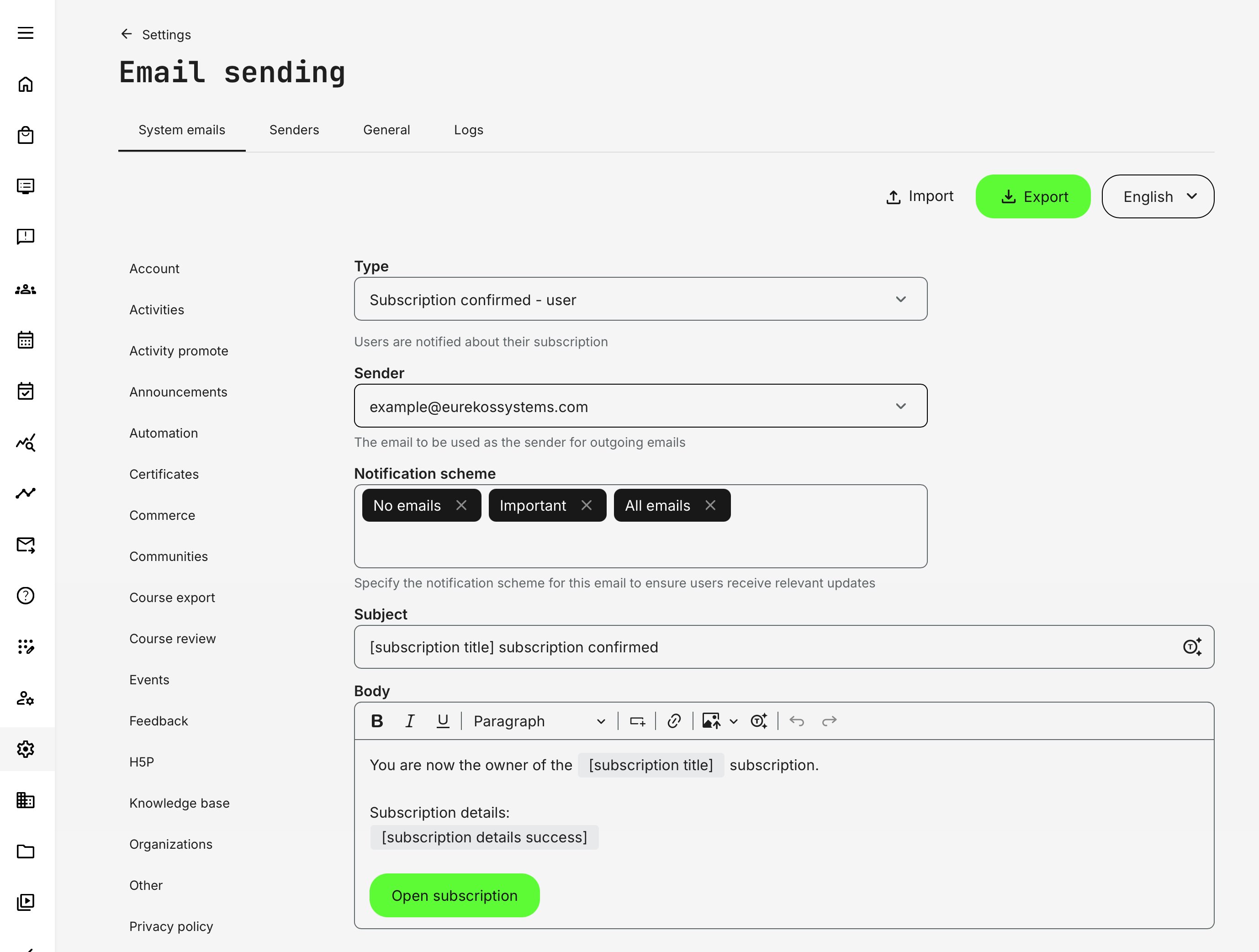  Purchase confirmation email sent to the subscriber.