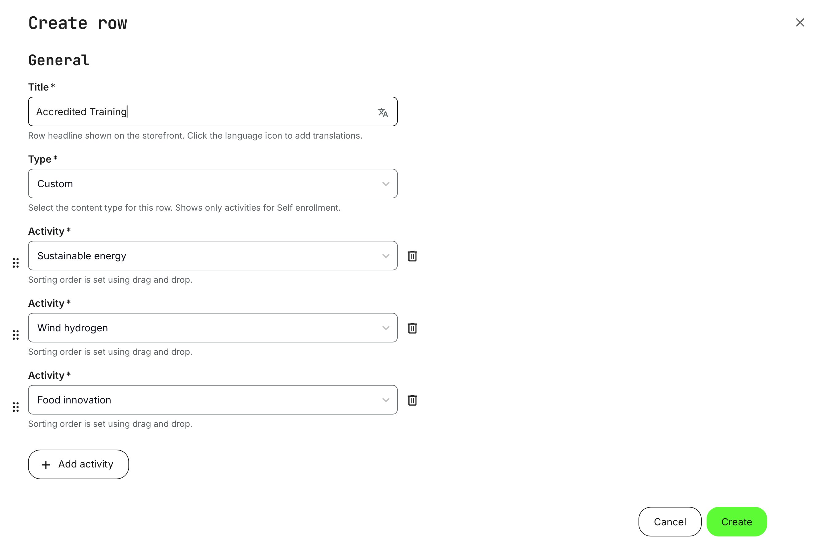 Custom rows provide precise, manual control over both the content and the display order.