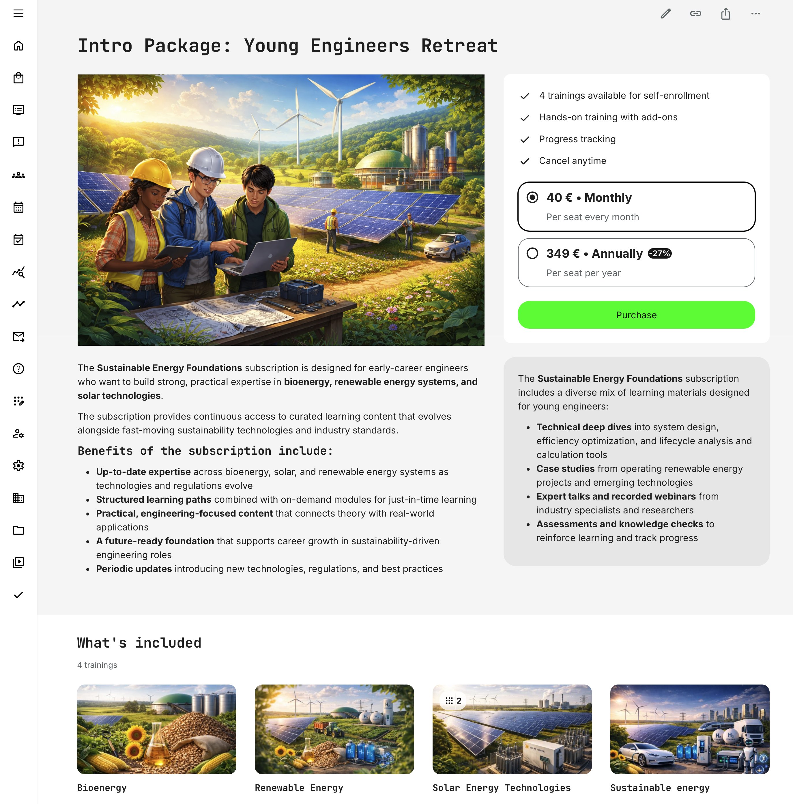 Imaginary subscription description page with two billing options.
