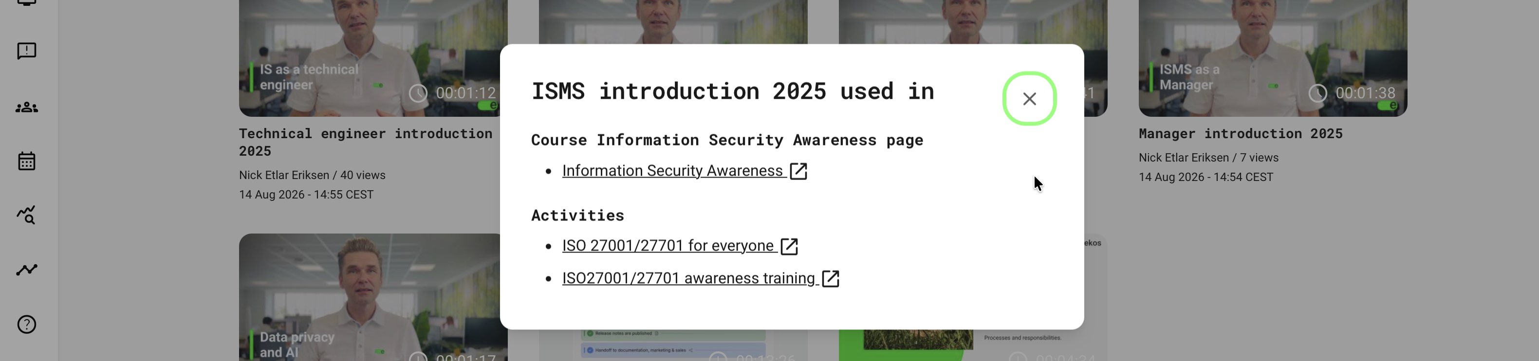 Used in dialog for a video listing one Course page and two Training Activities as linked references
