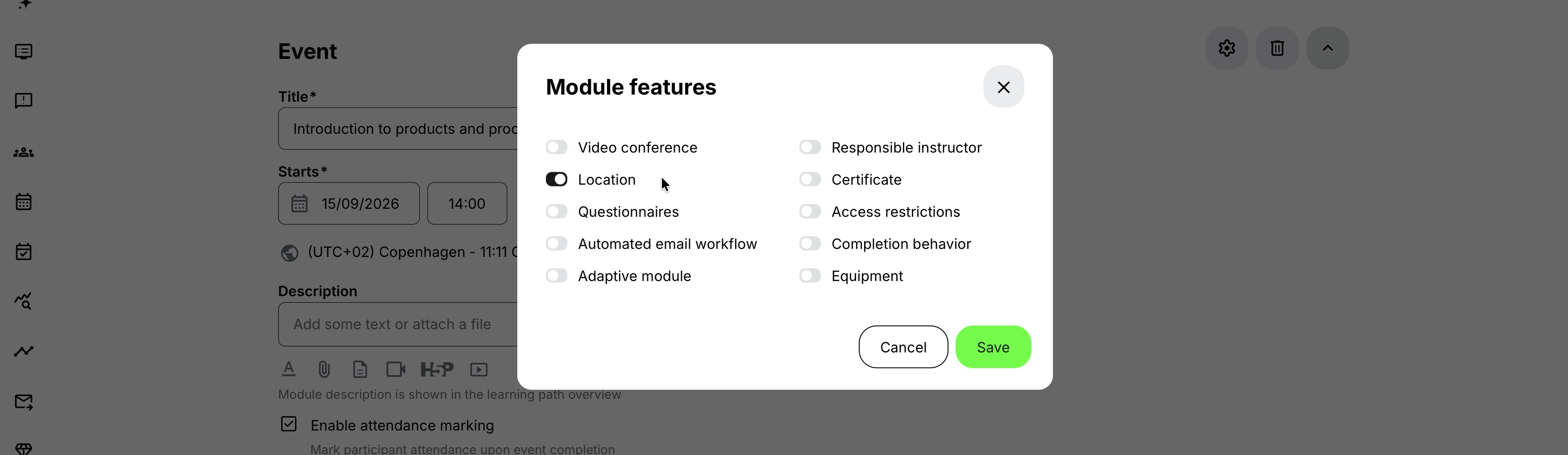 Add a location to the Event module.