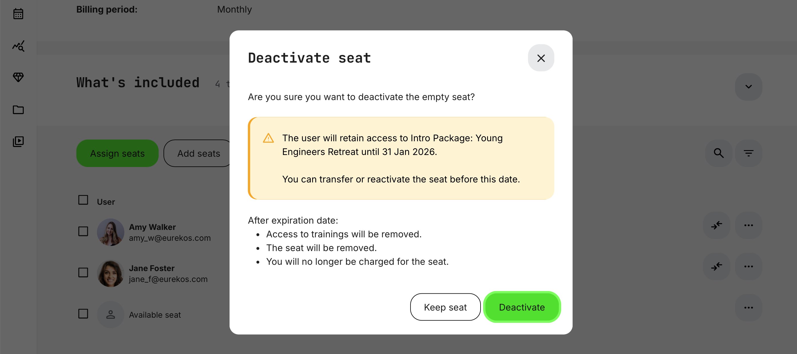 Confirmation is required upon seat changes.