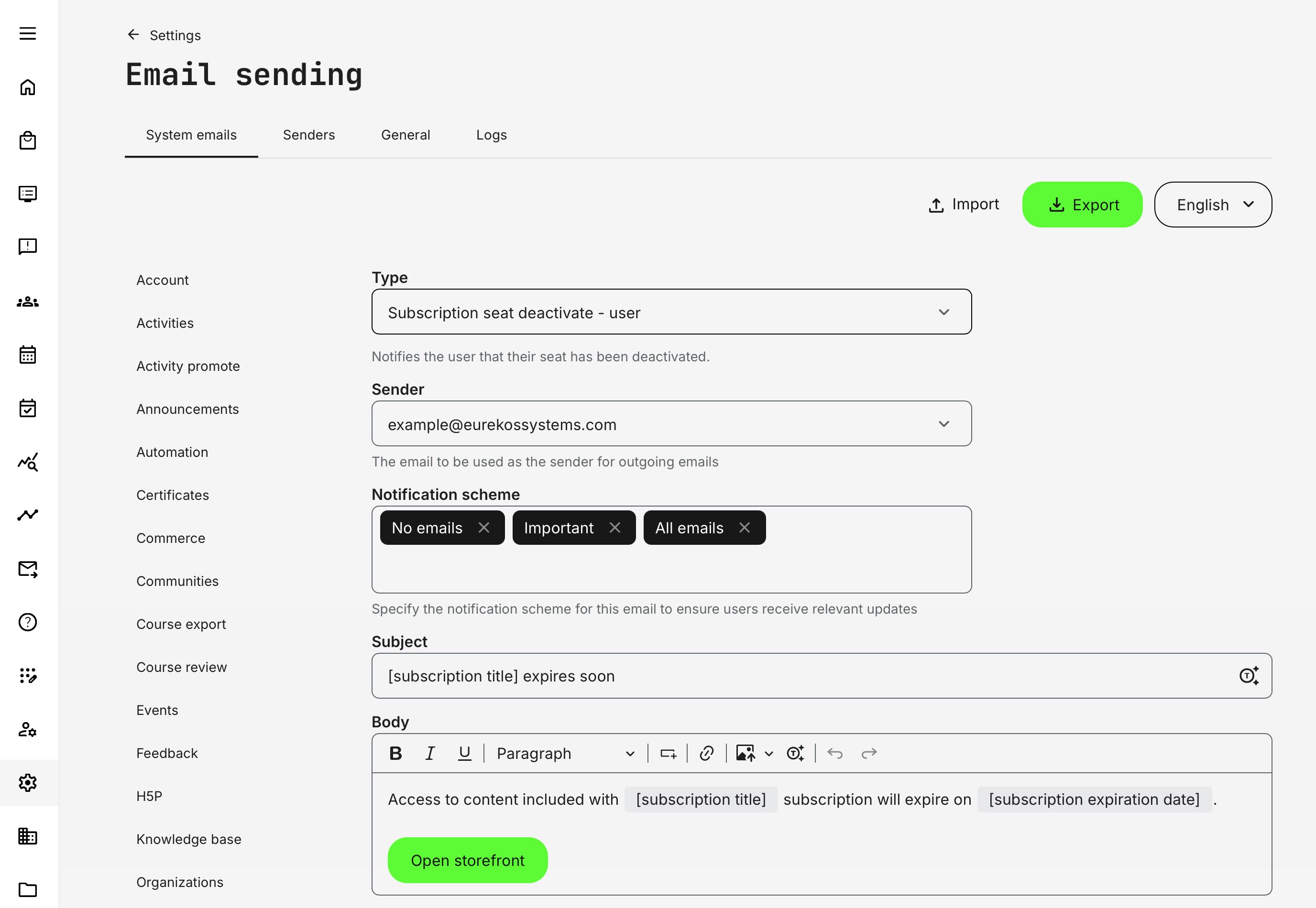 Email to subscription member about subscription seat expiry.