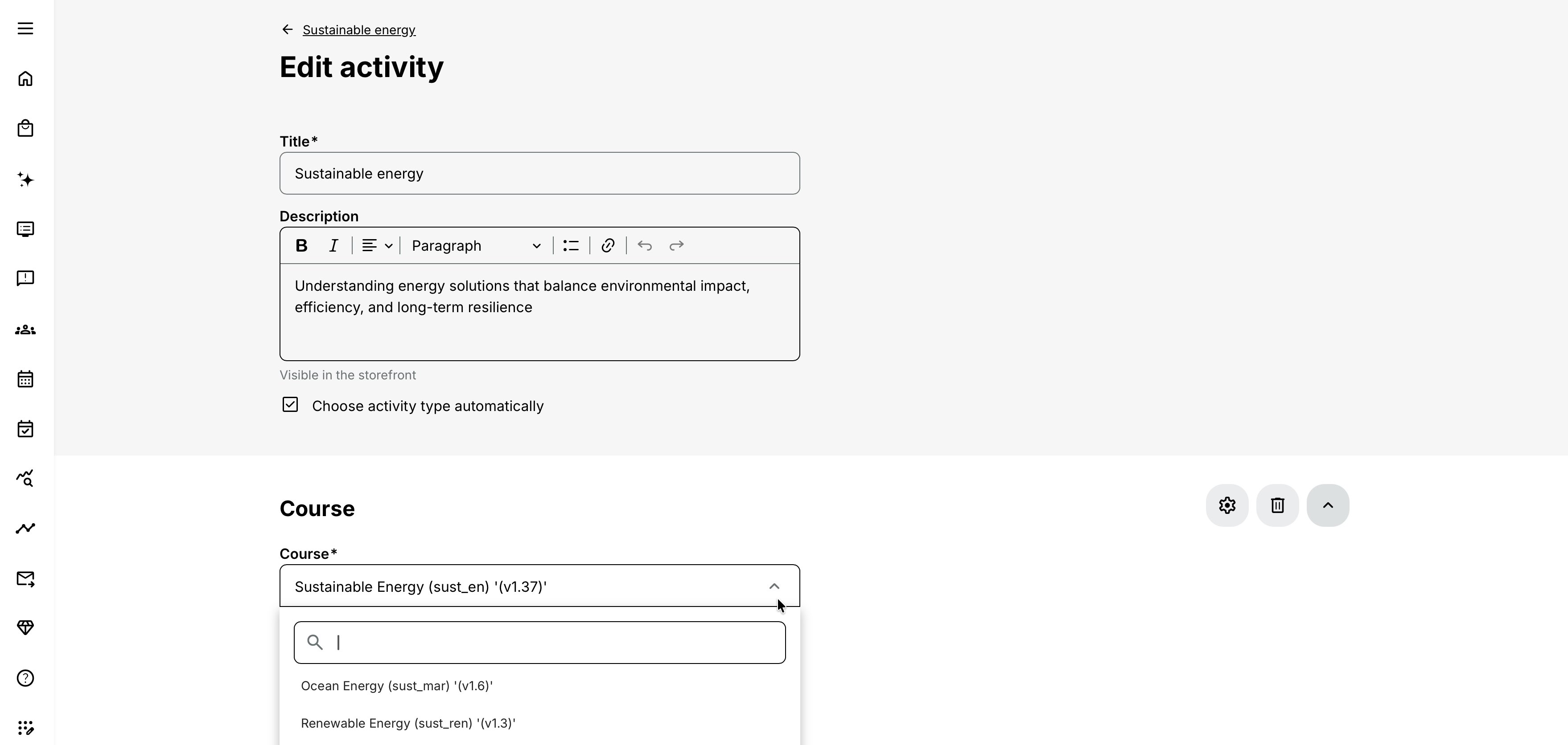 Select a Course from the list of available Courses.