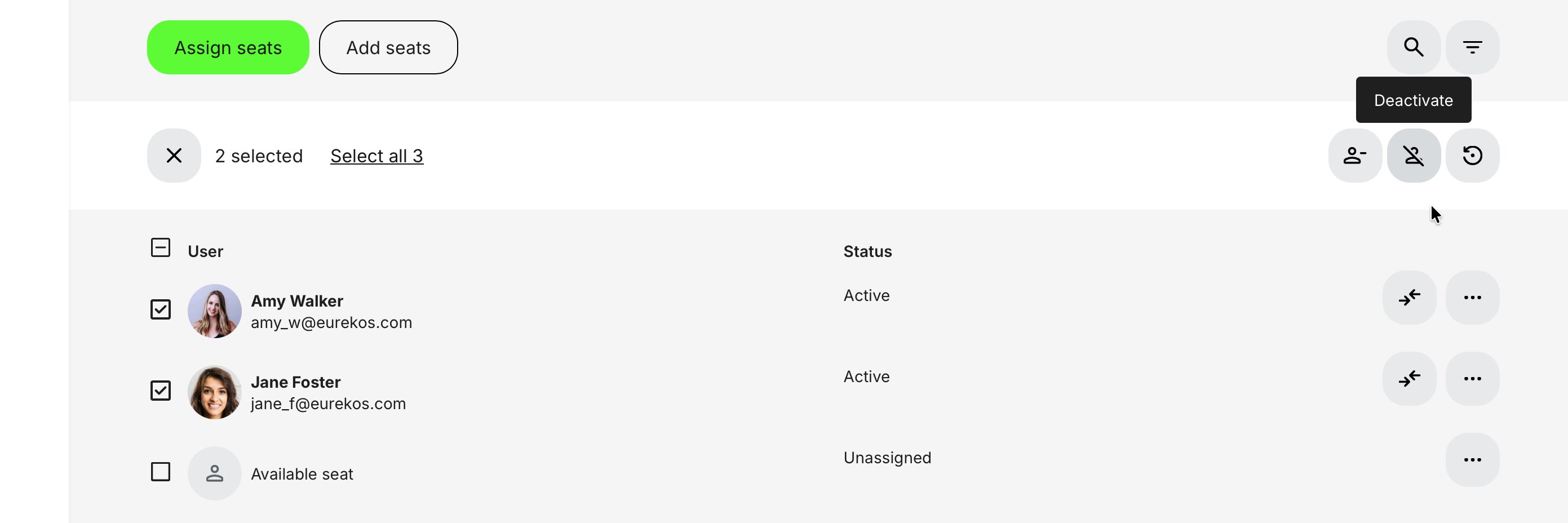 Deactivate seats in bulk from a Team subscription.