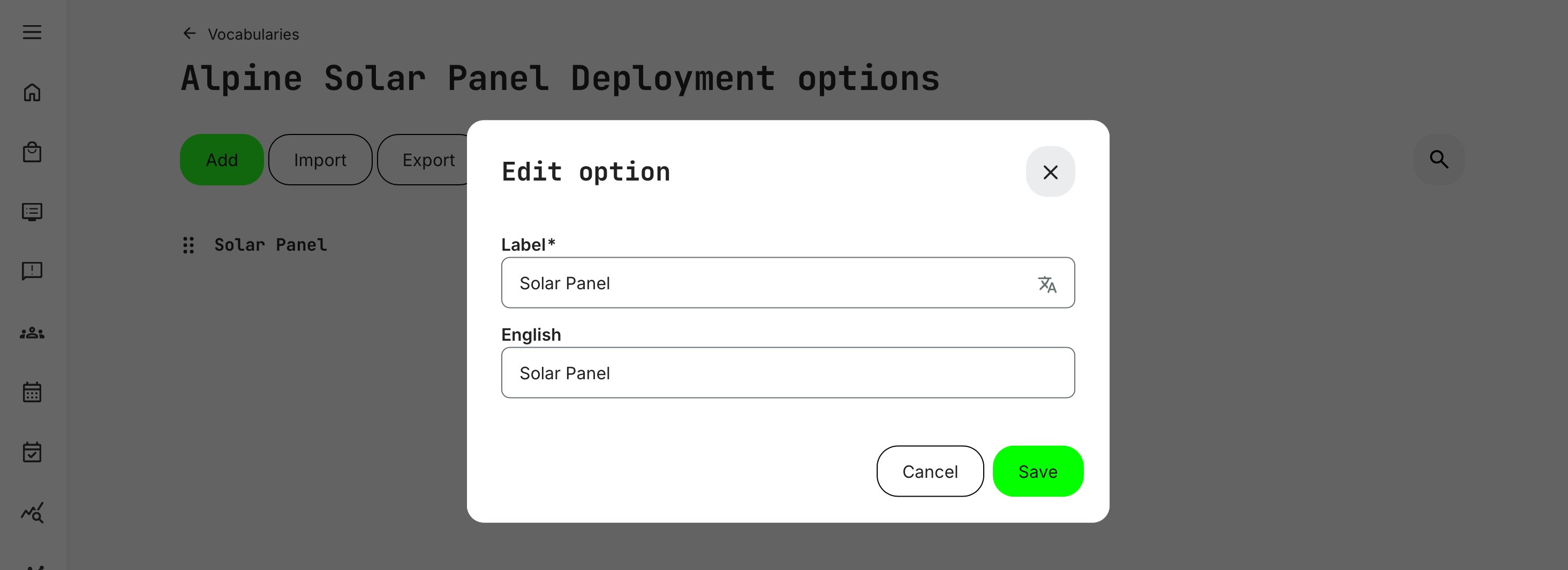 How to set up new options within a vocabulary