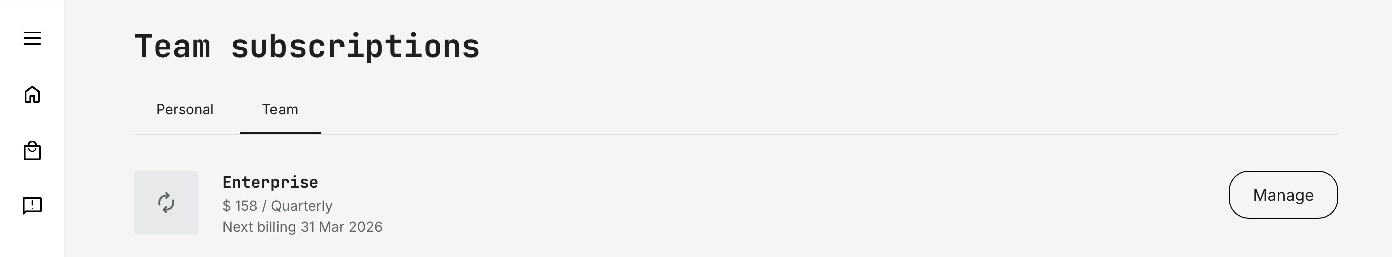 Example of a Team subscription in combination with personal subscriptions.