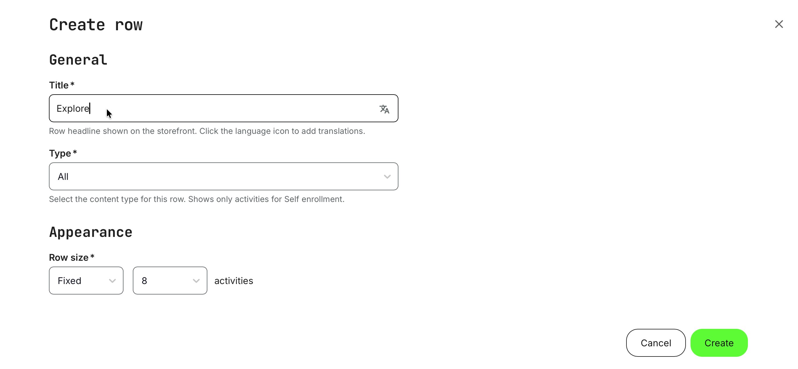Simple example illustrating the All row type.