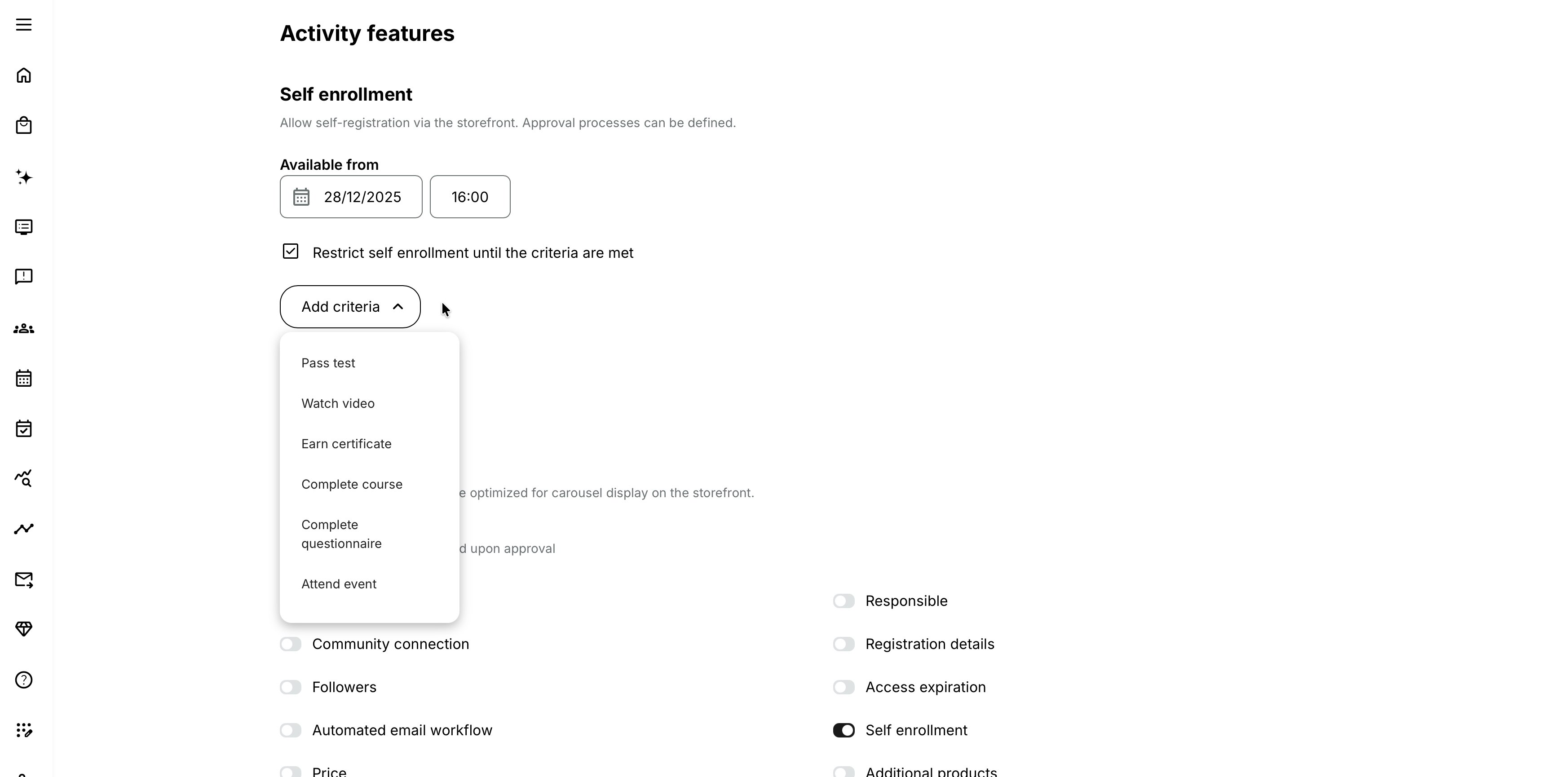Enable restriction to self enrollment on activity-level.