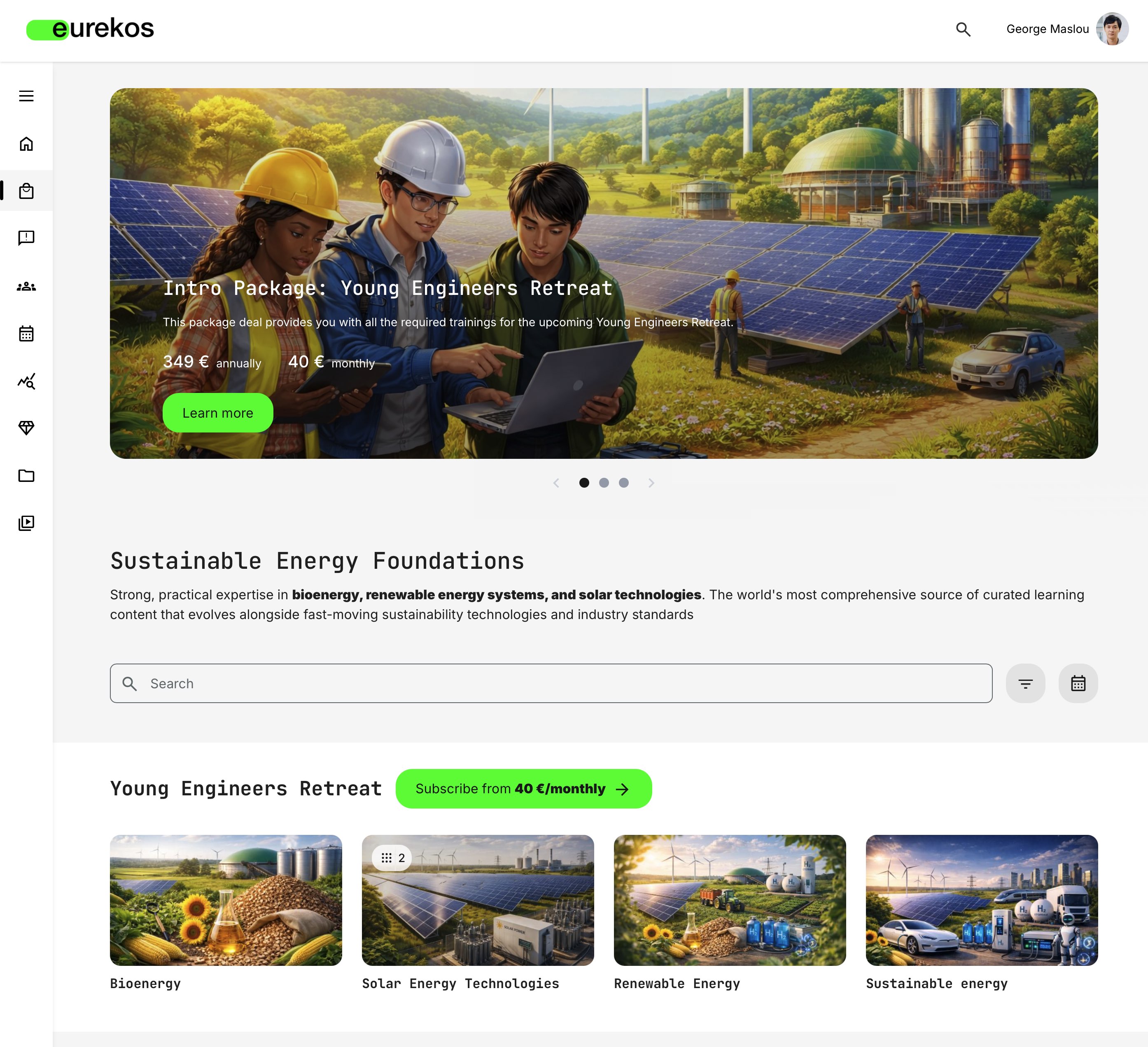 Imaginary Storefront for registered users: subscription rows and subscription as part of a promotional carousel.