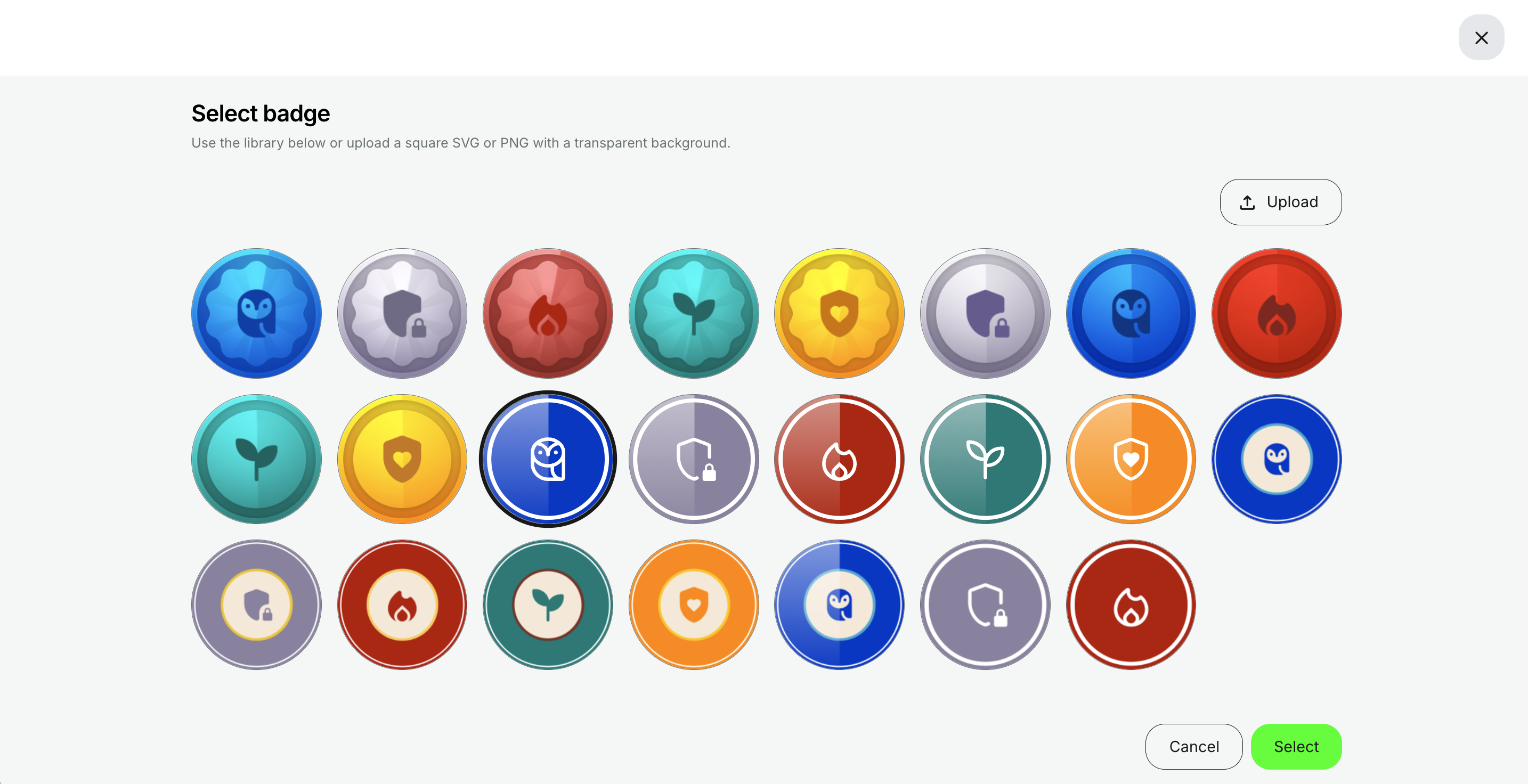 A new library of standard badge designs to choose from when creating a badge, in addition to uploading your own.