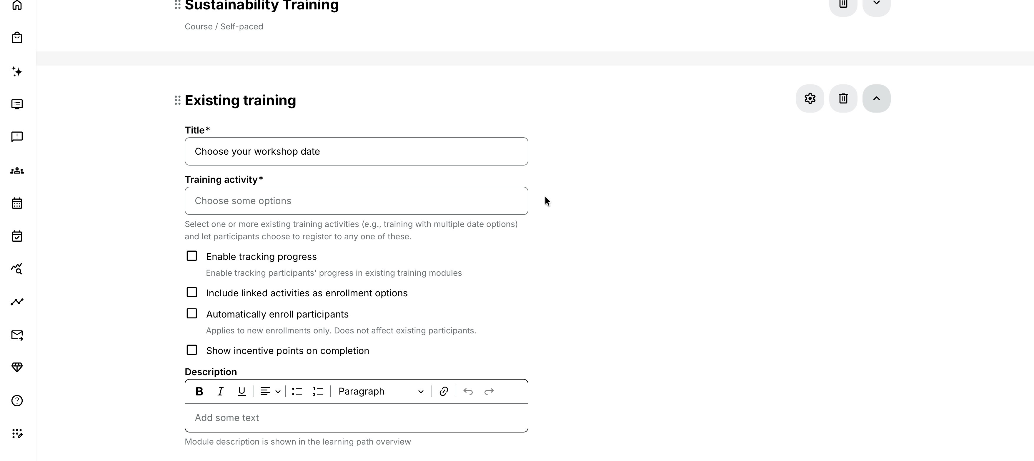 Create an Existing training Module.