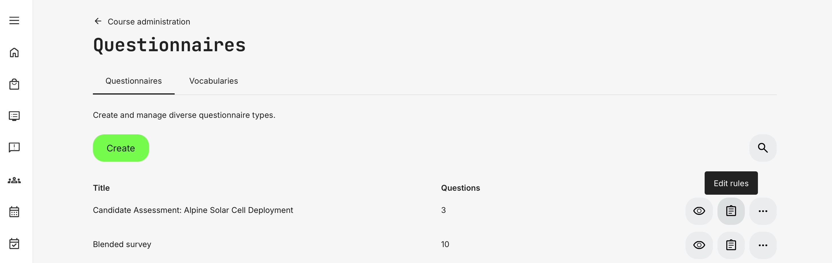 3 icons to preview, Create and edit rules and More management options
