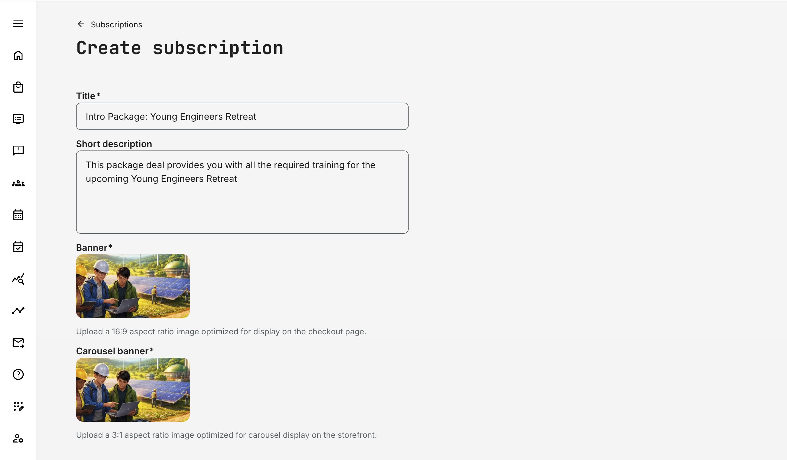Name your Subscription and provide a short description with visual artwork.