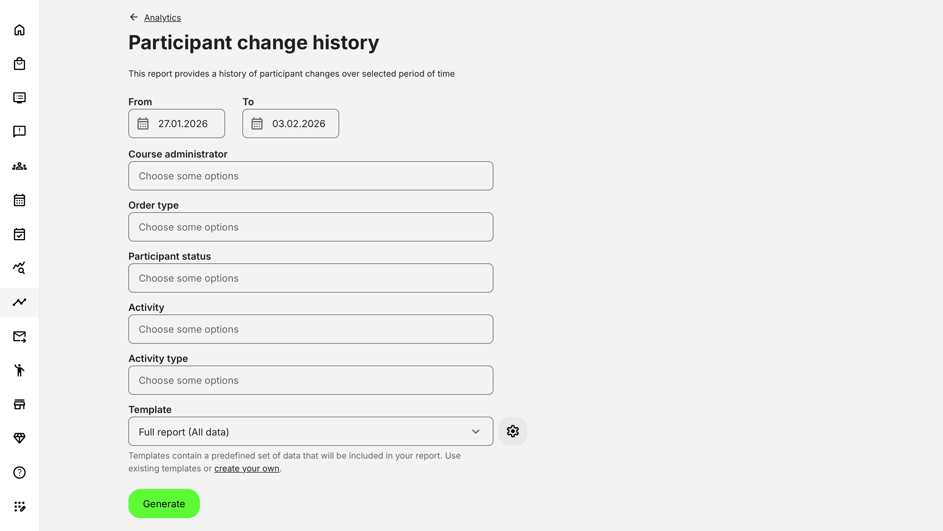 Status change reports offer flexible filtering, making it easy to focus on specific administrative, operational, or audit-related questions.