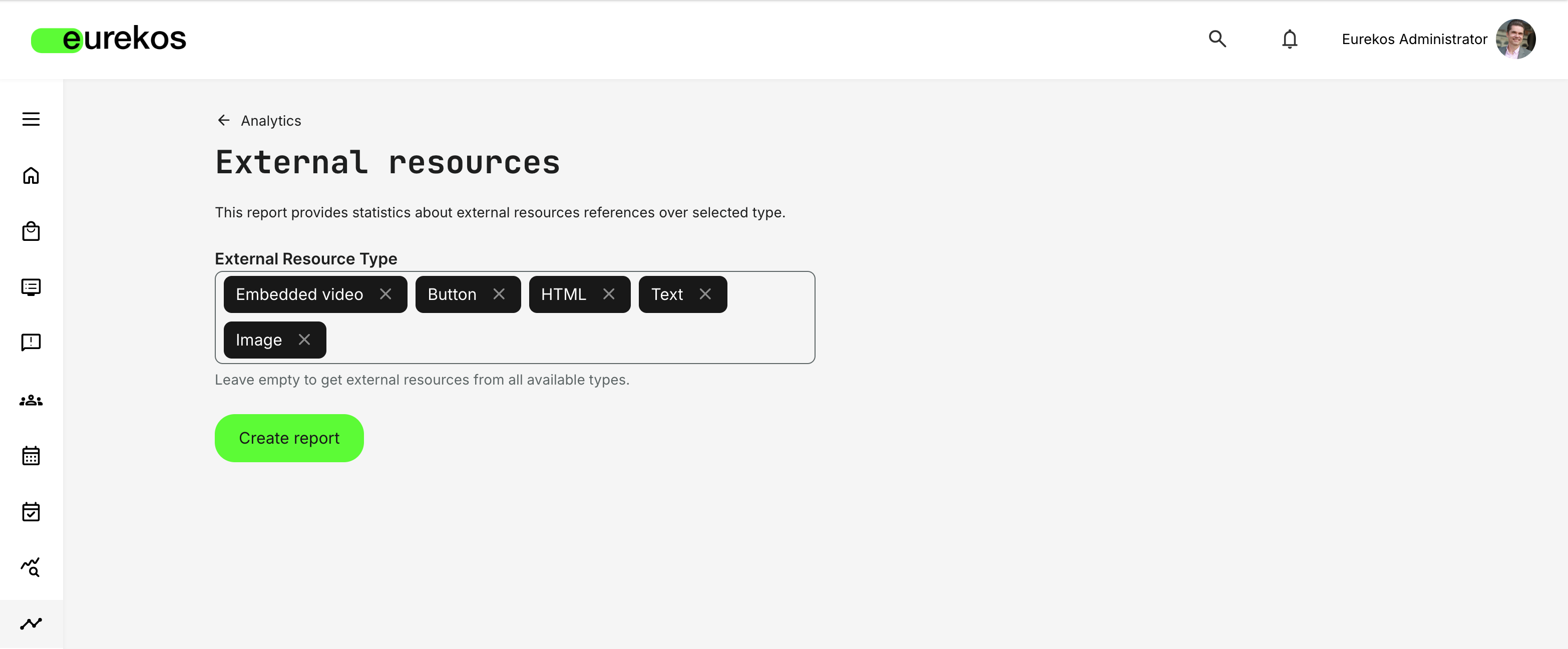New report type that lists every external URL embedded in Eurekos content and shows exactly where it is used.