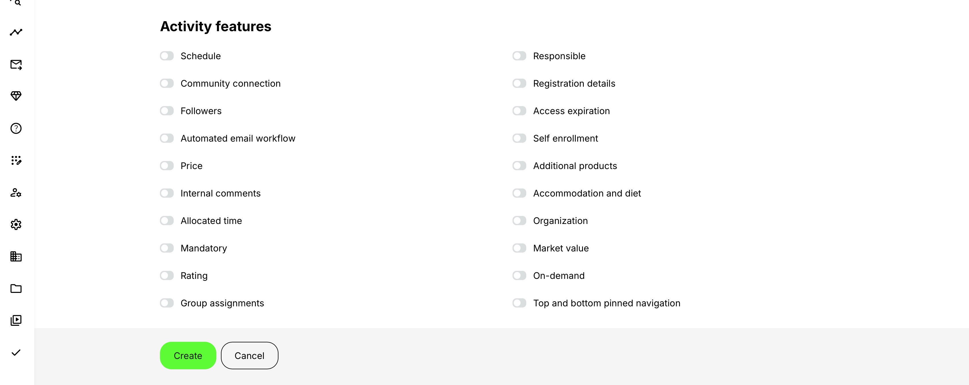 Training Activity features appear below the module structure. Options depend on configuration.