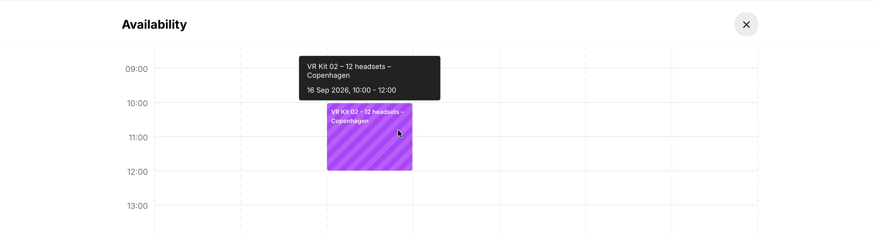 Navigate the visual overview to review and resolve equipment scheduling conflicts easily.