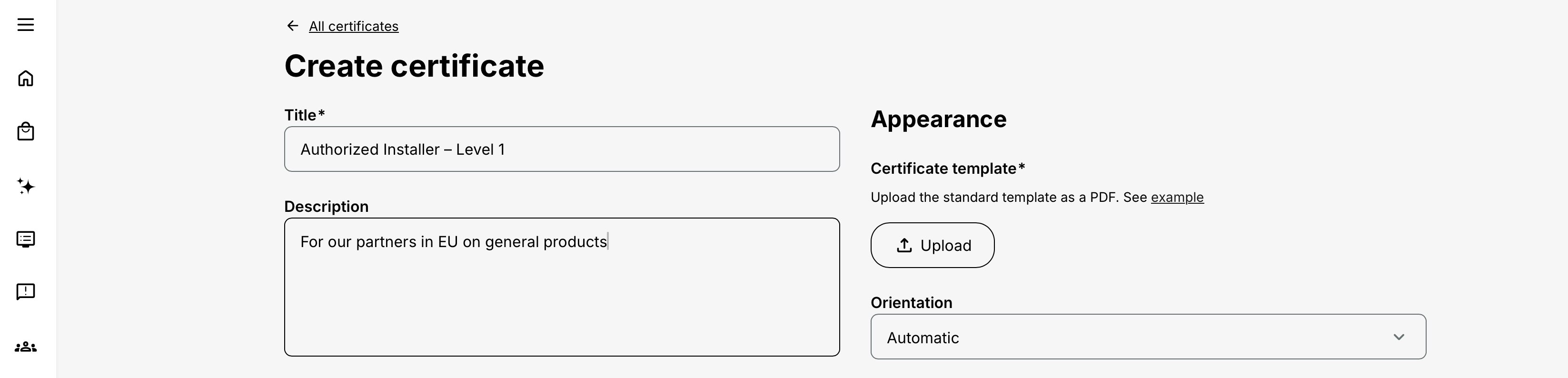 Certificate creation and configuration.