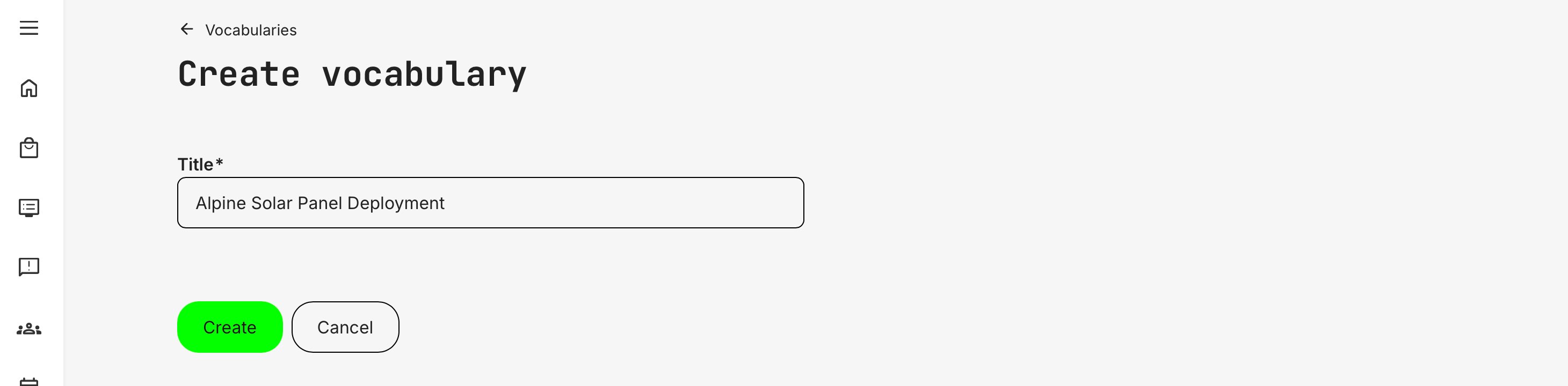 A title is mandatory to create a vocabulary