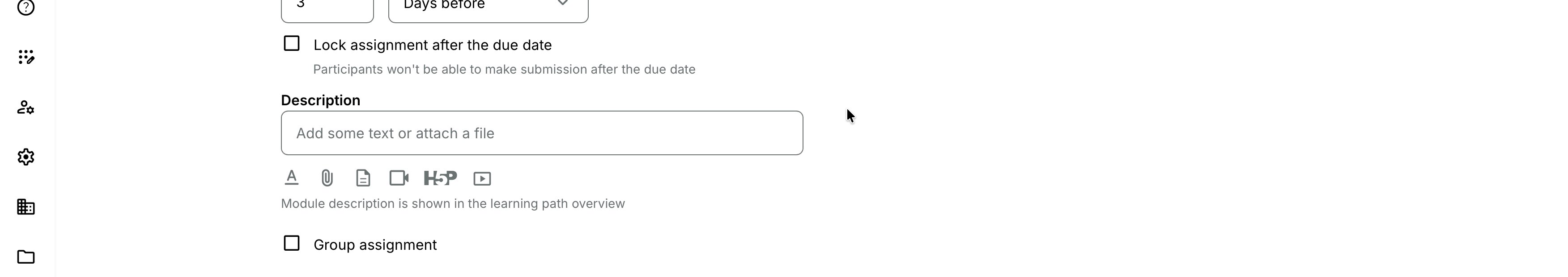 Group Assignment option becomes available once the activity-level Group Assignment feature option has been enabled.