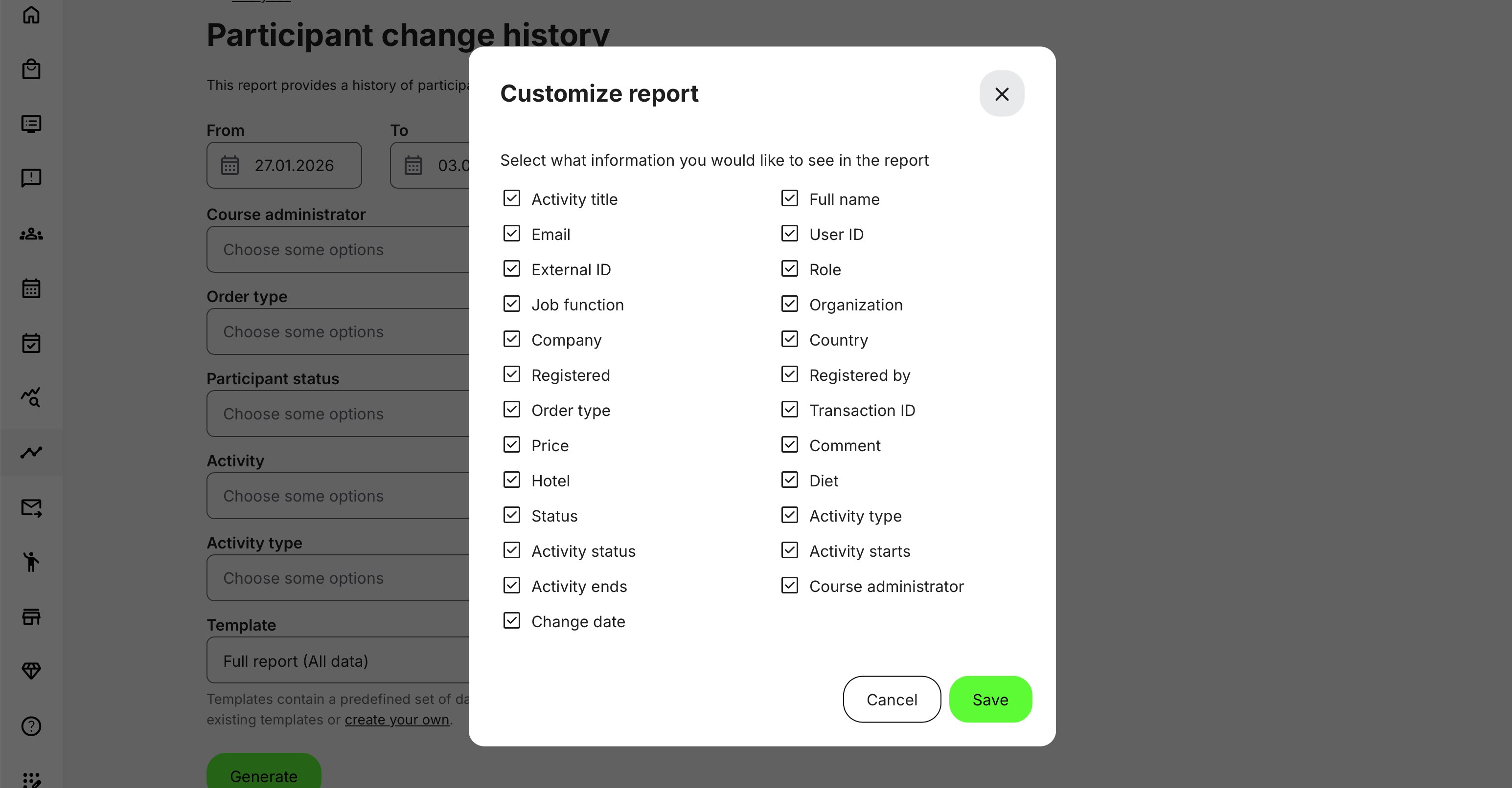 Use report templates or custom field selection to tailor the output to the questions you need to answer.