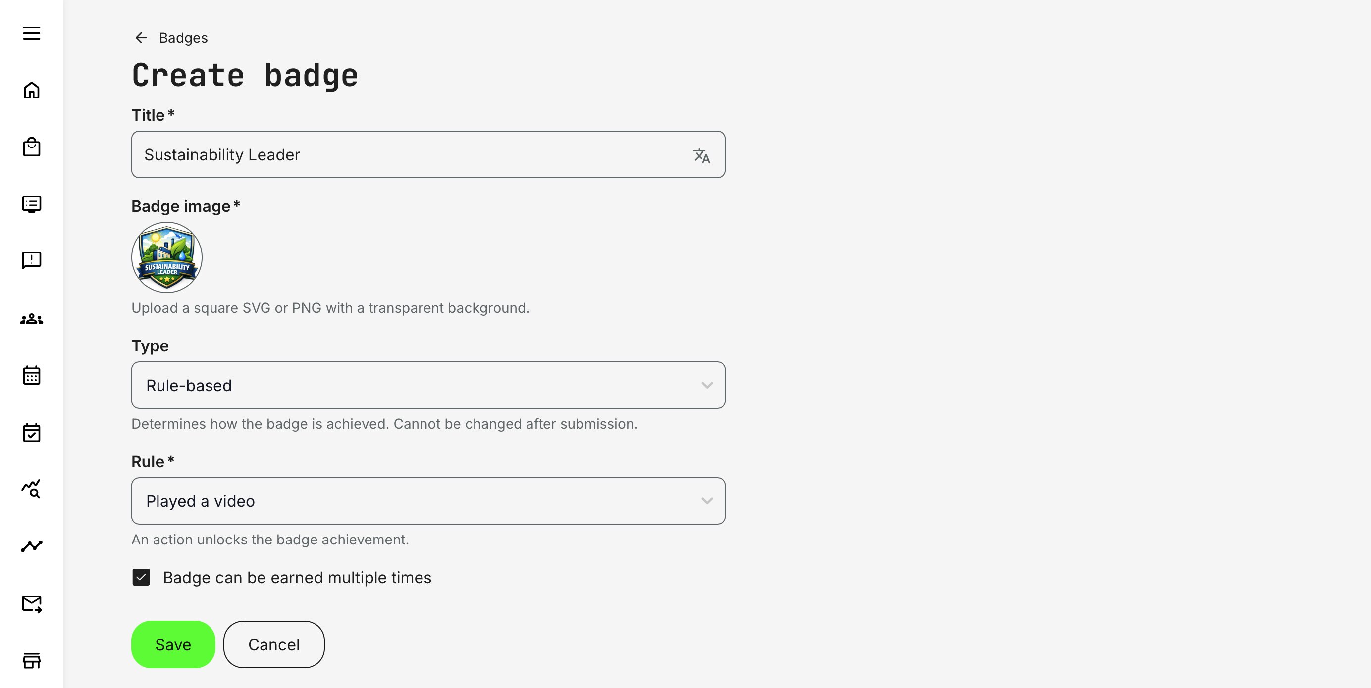 Configure badges to align with your incentive rules and point structure, reinforcing the learning activities and performance outcomes that matter most from a business perspective.