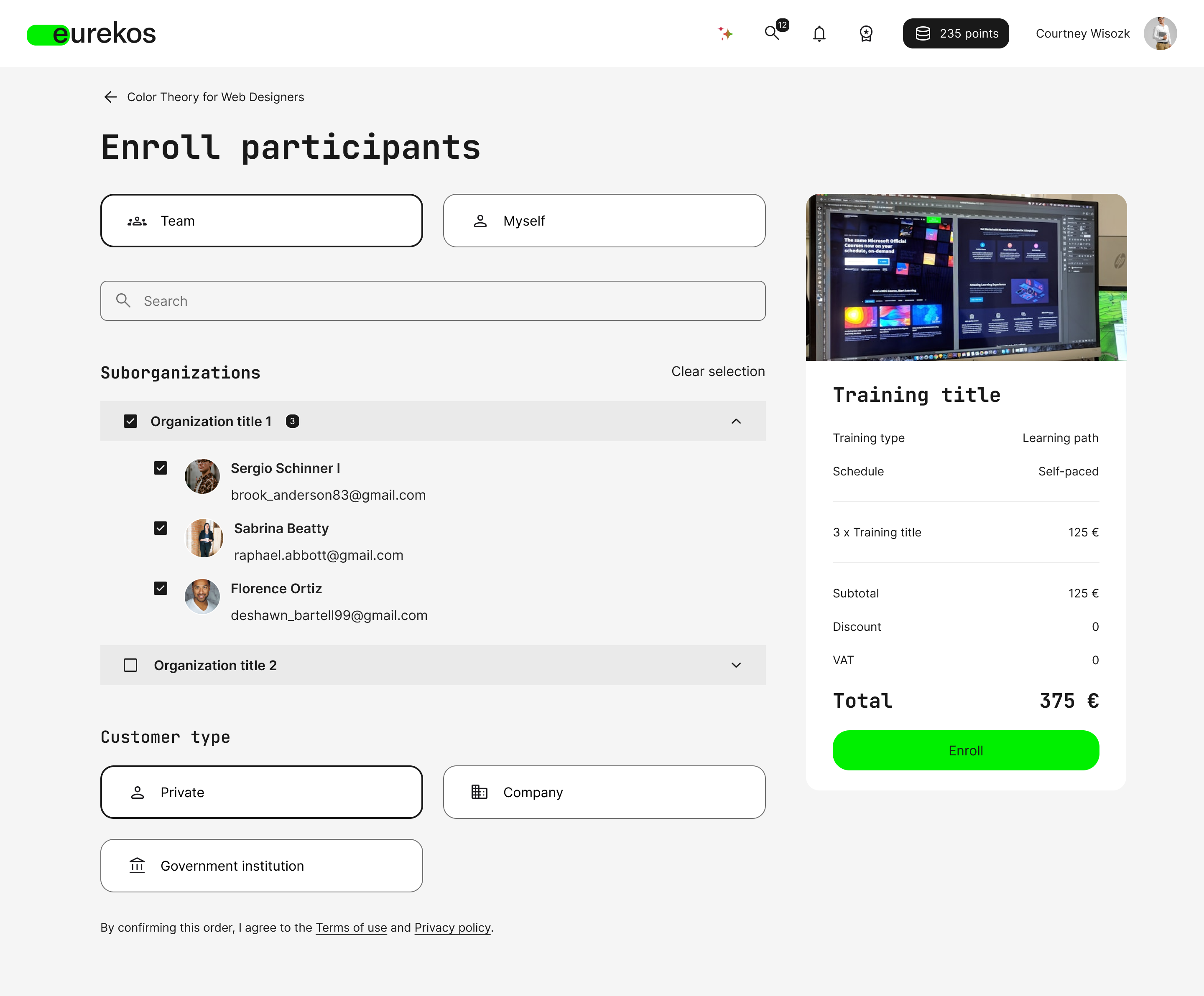 Checkout page for Managers now includes an easy option to choose between team and personal purchase