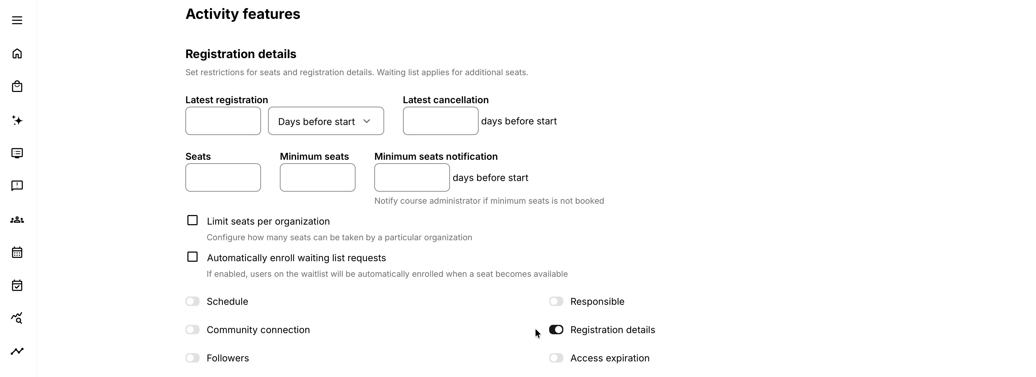 Configure Registration details on activity-level.