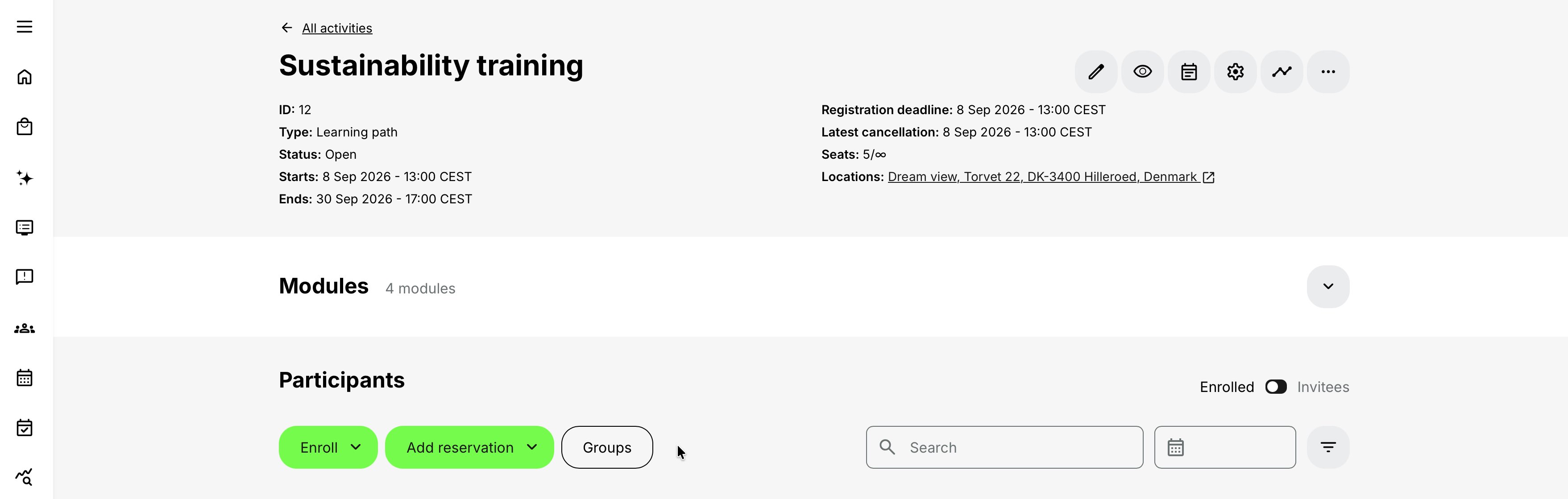 Groups become available for creation from the activity.