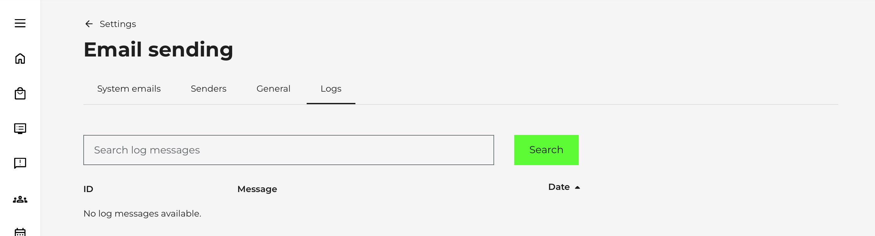 Logs populate automatically as emails are triggered and sent. Entries can be sorted by date and searched, making it possible to trace events, verify activity, and conduct structured troubleshooting when needed.