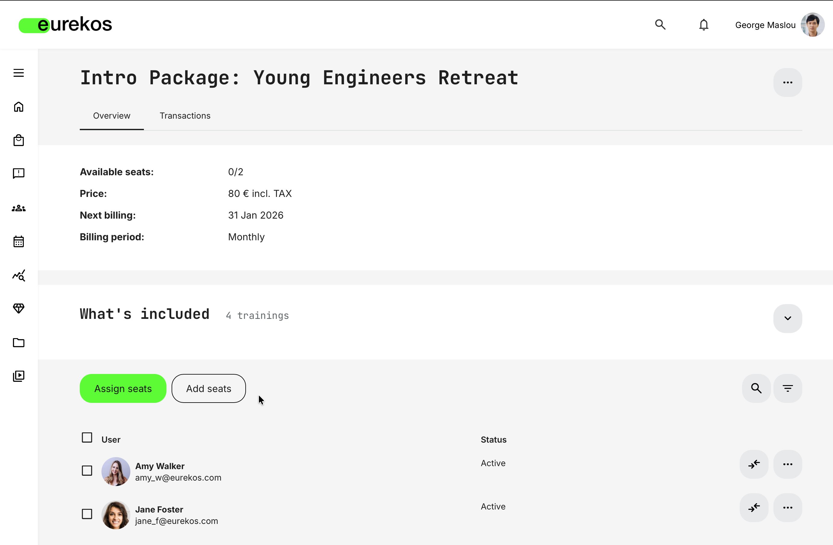 Add seats from the subscription details page.