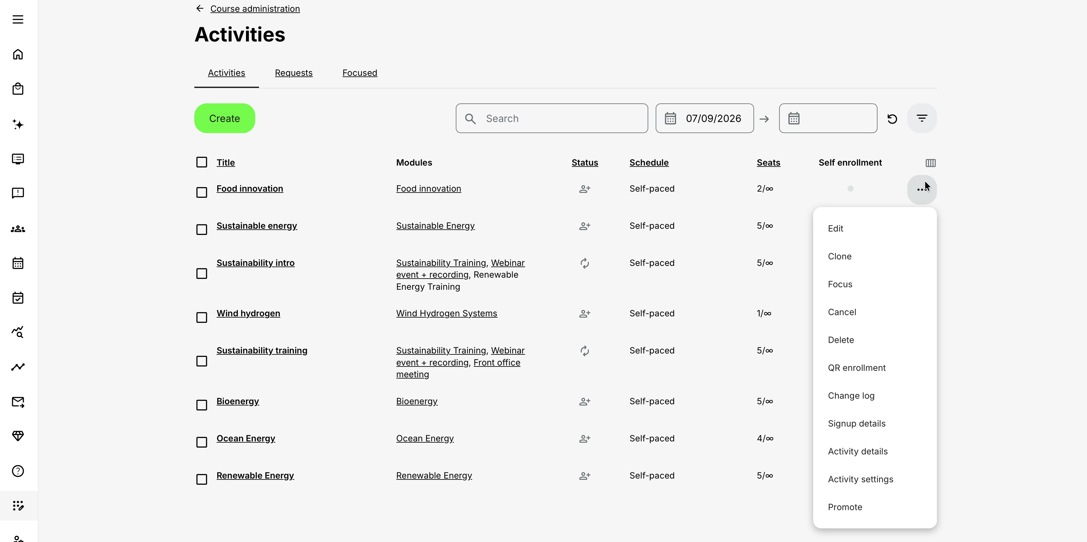 Access activity-specific actions on the More icon next to each Activity.